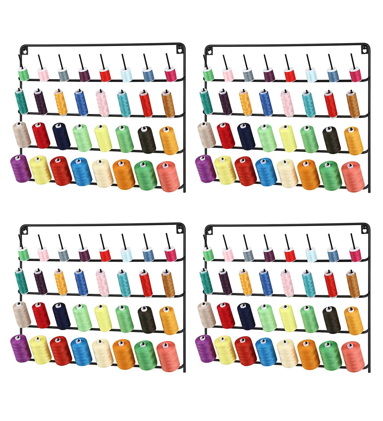4 Pack Wall-Mounted Sewing & Embroidery Thread Rack - Large 32-Spool Metal Holder Organizer in Black - Buy Online on GoSupps.com