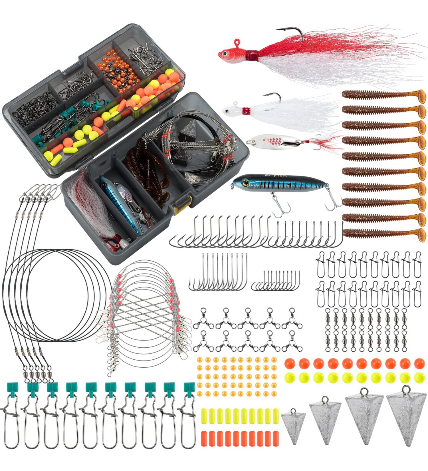 Dr.Fish Surf Fishing Tackle Kit - 269 Piece Saltwater Lures Set with Box | Bucktail Jigs, Pompano Rig, Walking Bait, Pier, Surf Casting Sea Tackle Kits | Lead Pyramid Sinkers - Buy Online on GoSupps.com