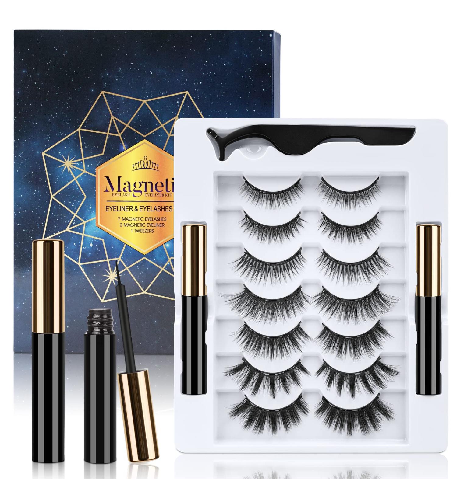 Uraqt Magnetic Eyelashes - 7 Pairs 3D False Eyelashes with Eyeliner & Tweezers | Waterproof & Reusable - Buy Online on GoSupps.com
