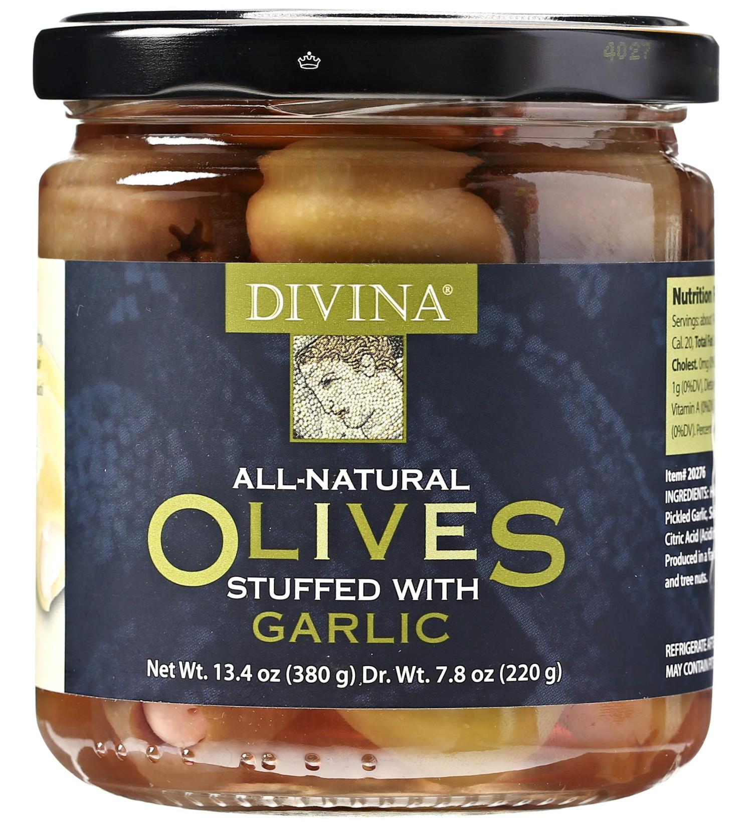 Divina Green Olives Stuffed w/ Garlic  7.8 oz Green-condiment-olives 7.8 Ounce - Buy Online on GoSupps.com