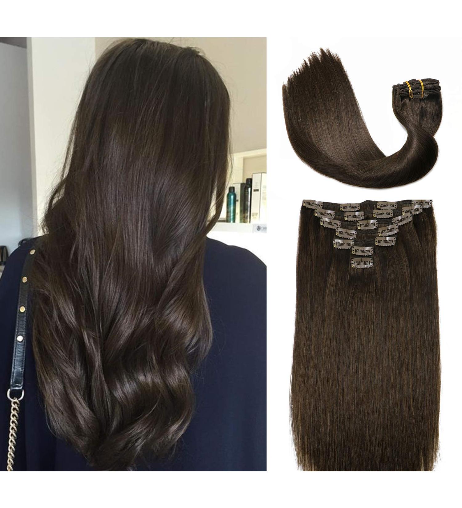 16 Double Weft Brazilian Human Hair Clip In Extensions - Dark Brown #2 - Buy Online on GoSupps.com