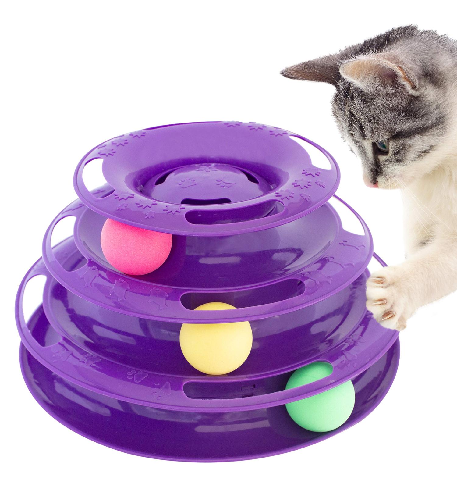 Purrfect Feline Titan's Tower - Interactive Cat Toy for Indoor Cats - 3 Tier Purple - Buy Online on GoSupps.com