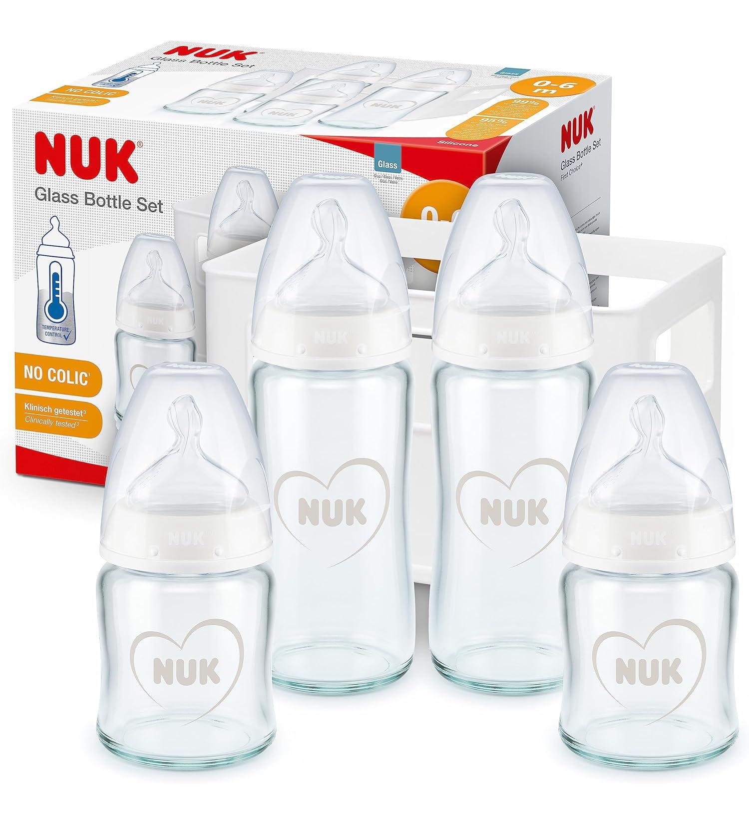 NUK Glass Baby Bottles Set  - First Choice+ - 2 x 240ml + 2 x 120ml - Buy Online on GoSupps.com