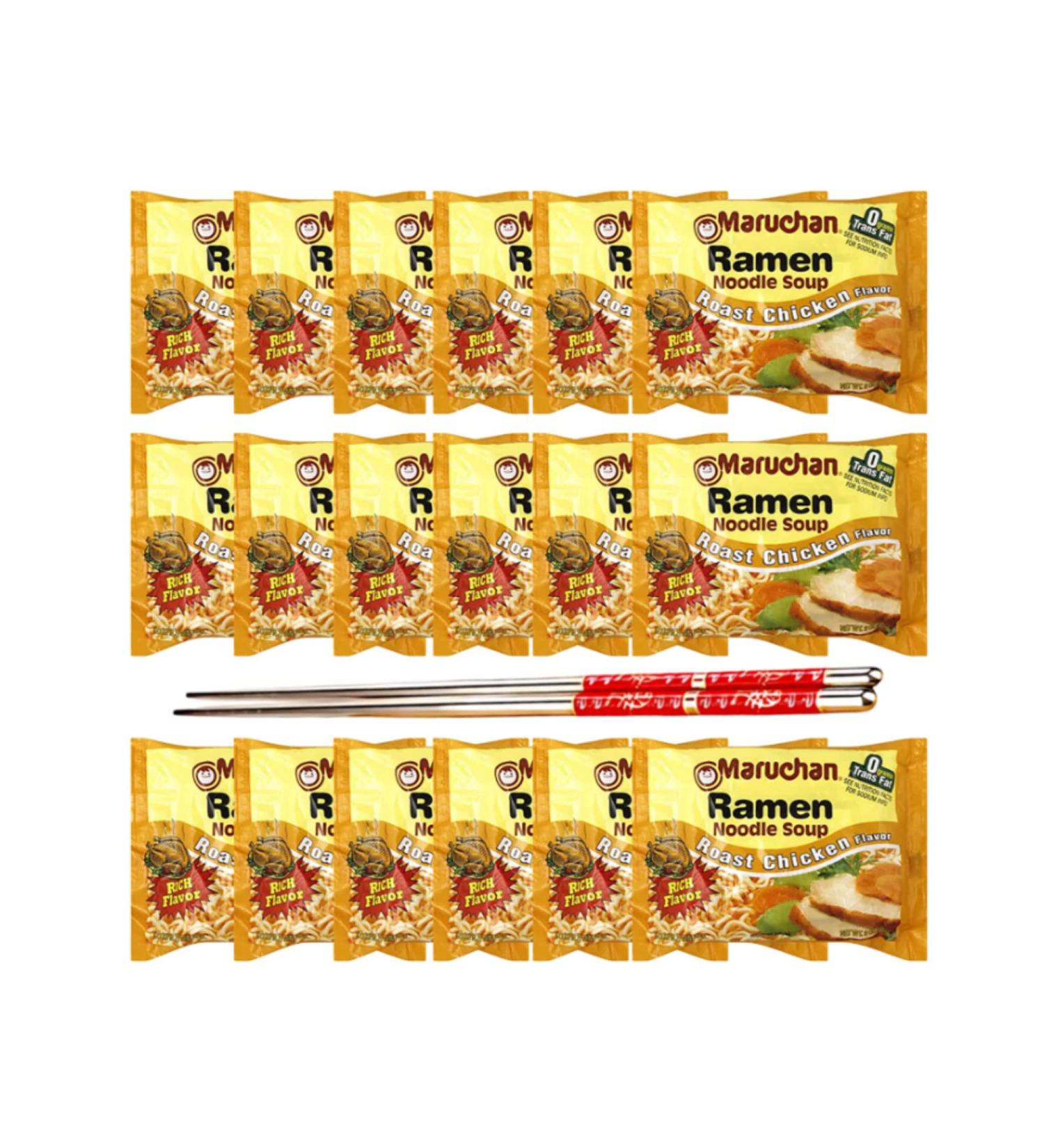 Ja Cor Instant Ramen Noodles Soup Roast Chicken Flavor Bulk Noodle Pack 3 oz Package Bundle with (1) Set of Reusable Stainless Steel Chopsticks (18 Individual Packs) - Buy Online on GoSupps.com