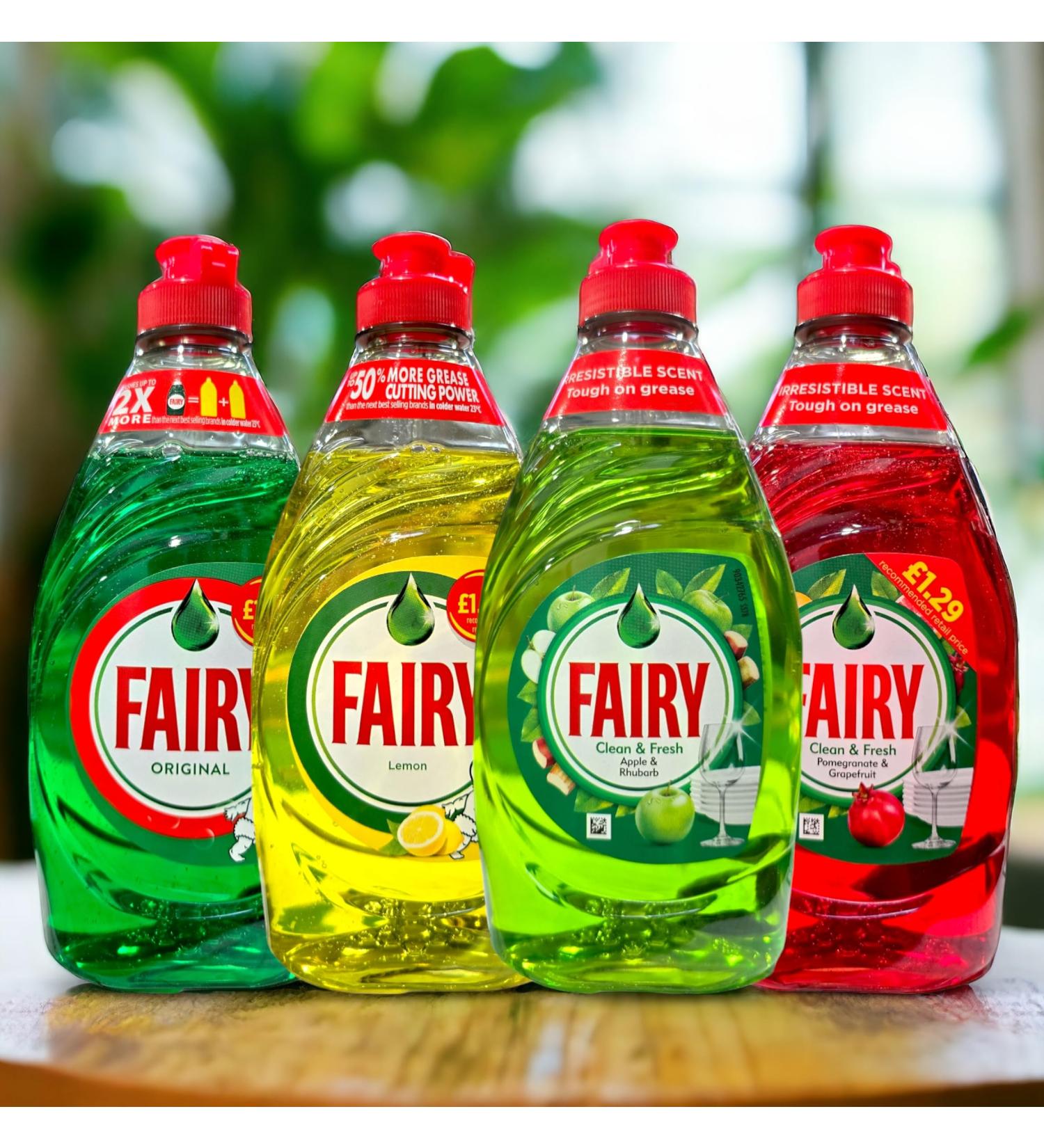 Krishna Stores Limited Fairy Washing Up Liquid 4 x 320 ml - Apple & Rhubarb Pomegranat Grapefruit Original Lemon (4 pack bundle) - Buy Online on GoSupps.com