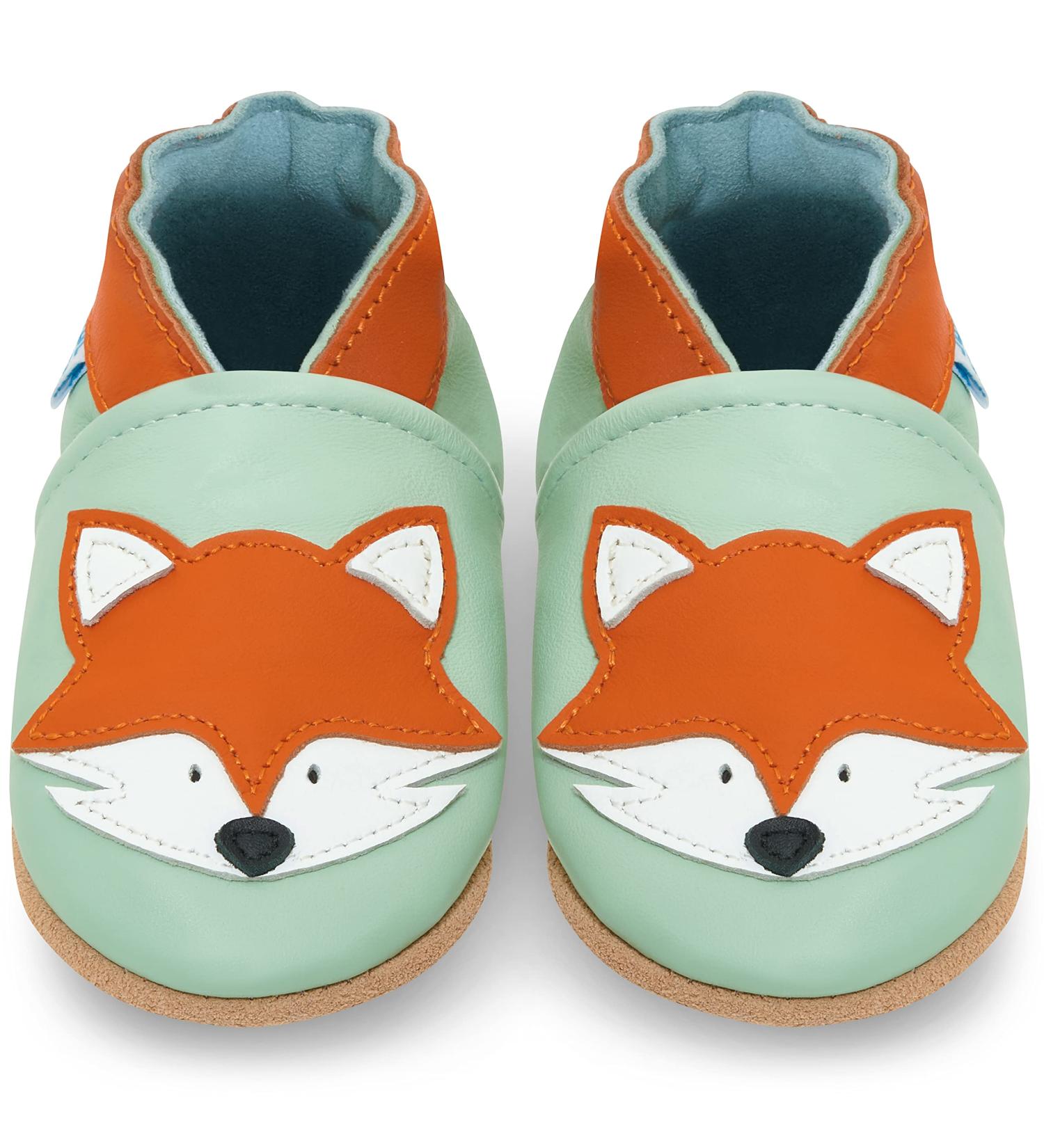 Soft Sole Baby Shoes - Leather Toddler Shoes for Baby Girl or Boy (6-12 Months) - Grey Fox Design - Buy Online on GoSupps.com
