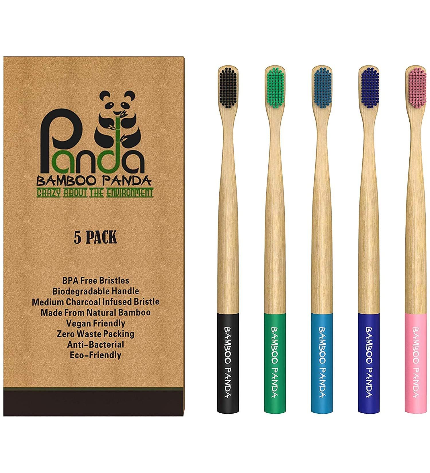 Premium Quality Bamboo Toothbrushes for Children & Adults | Eco-Friendly Biodegradable BPA-Free | 5 Pack by Bamboo Panda - Buy Online on GoSupps.com