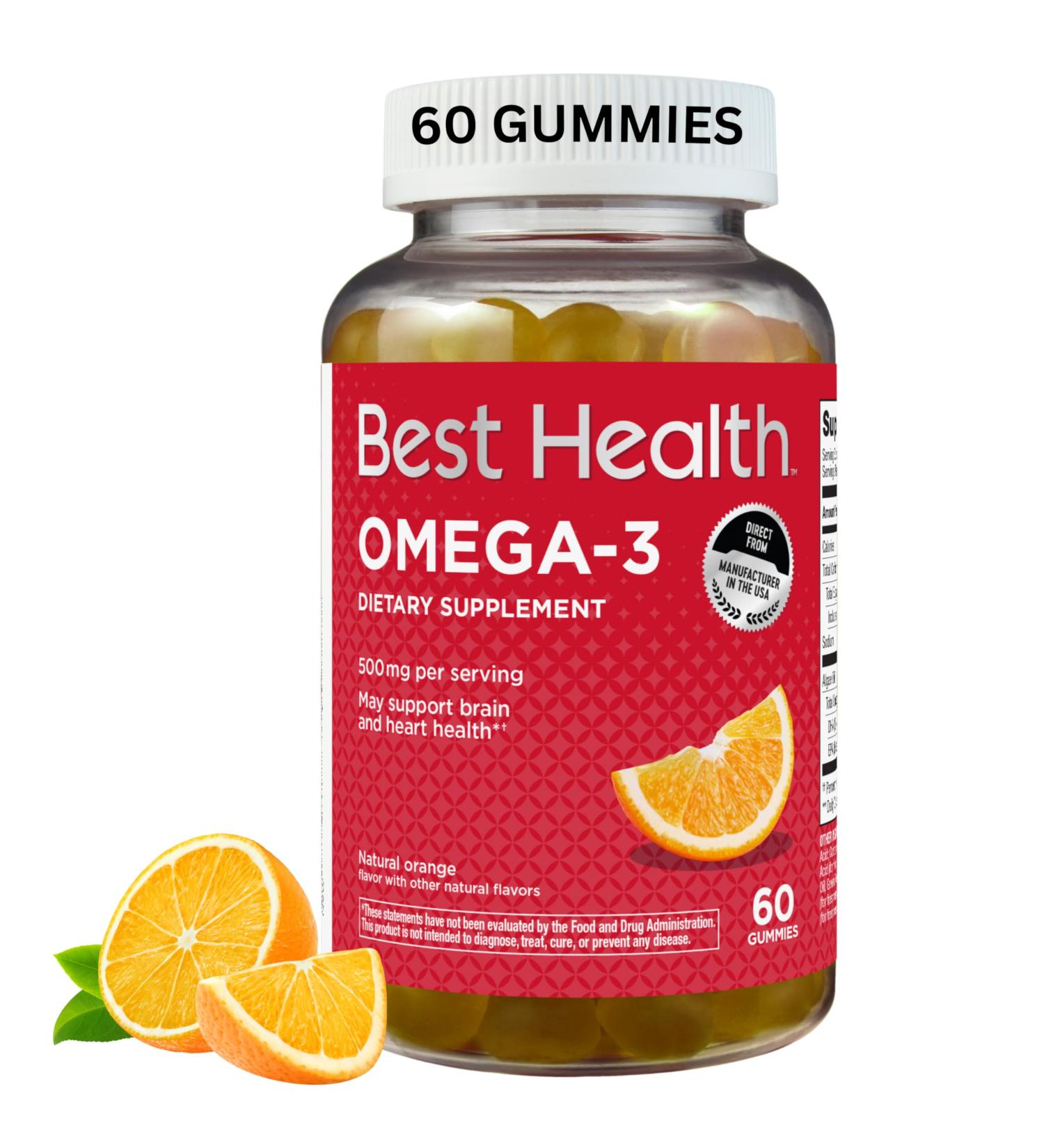 Best Health Omega-3 Gummies with 500mg of Omega-3 per Serving Made from Algae Natural Orange Flavor & Other Natural Flavors (60ct) - Buy Online on GoSupps.com
