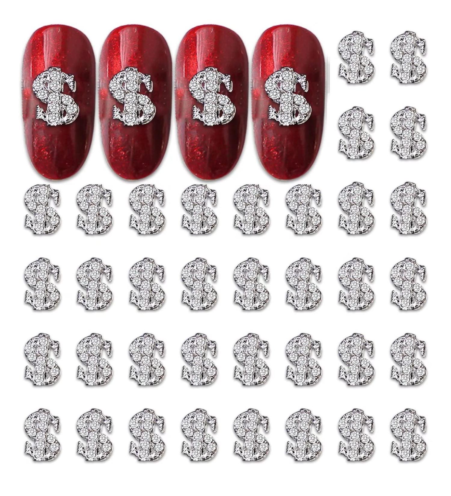 RUNRAYAY 40Pcs 3D Dollar Sign Nail Art Charms with Rhinestones Silver Nail Studs Diamonds for Nail Art Accessories Retro Nail Jewelry Decoration for DIY Crafts Nail Decor - Buy Online on GoSupps.com