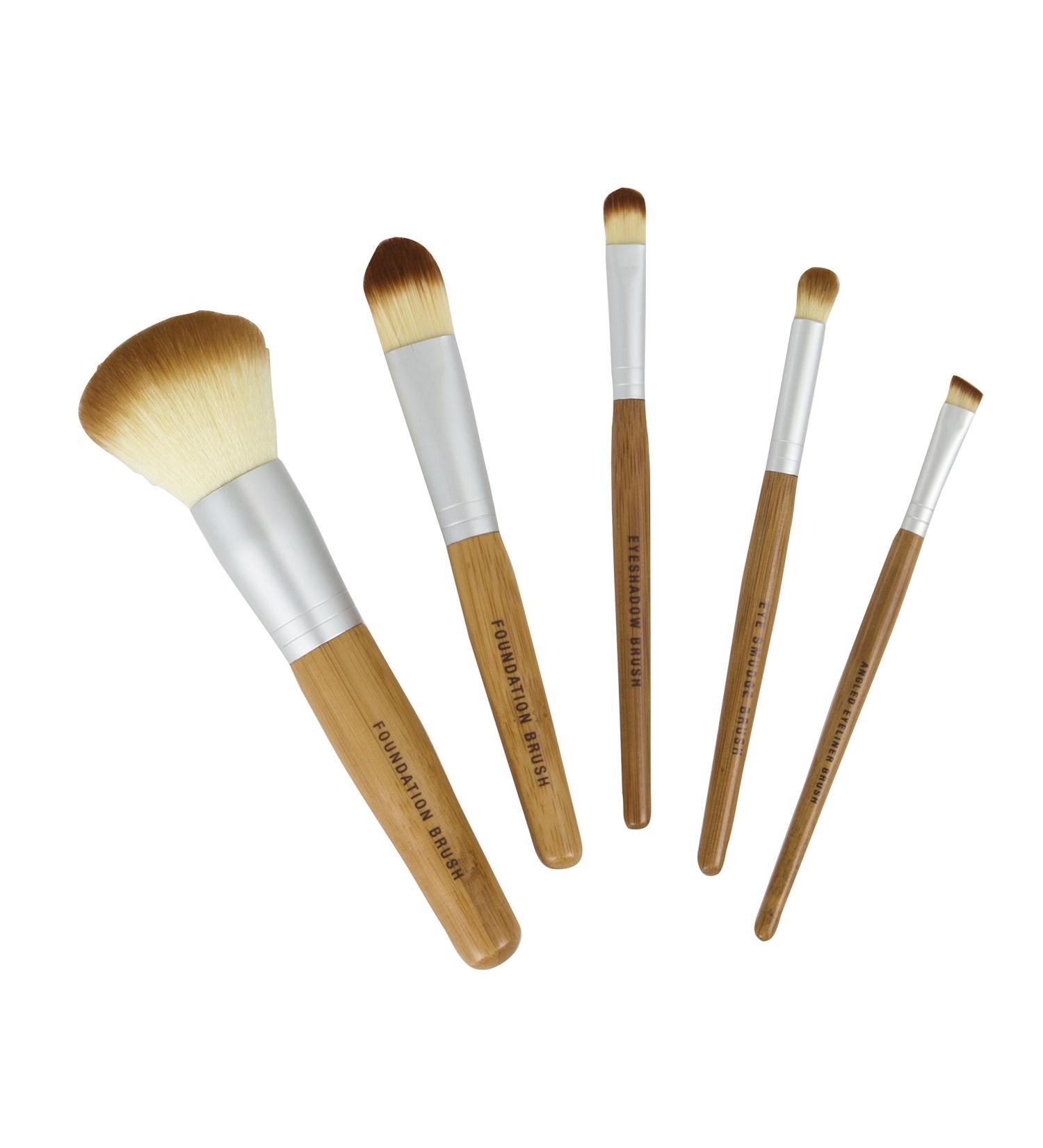 Bamboo Naturals Makeup Brushes Set - 5 Brushes with Natural Bamboo Handles for Powder, Liquid Foundation, Eyeshadow, Smudge, Angled Eyeliner - 11 x 1.3 x 7 - Buy Online on GoSupps.com