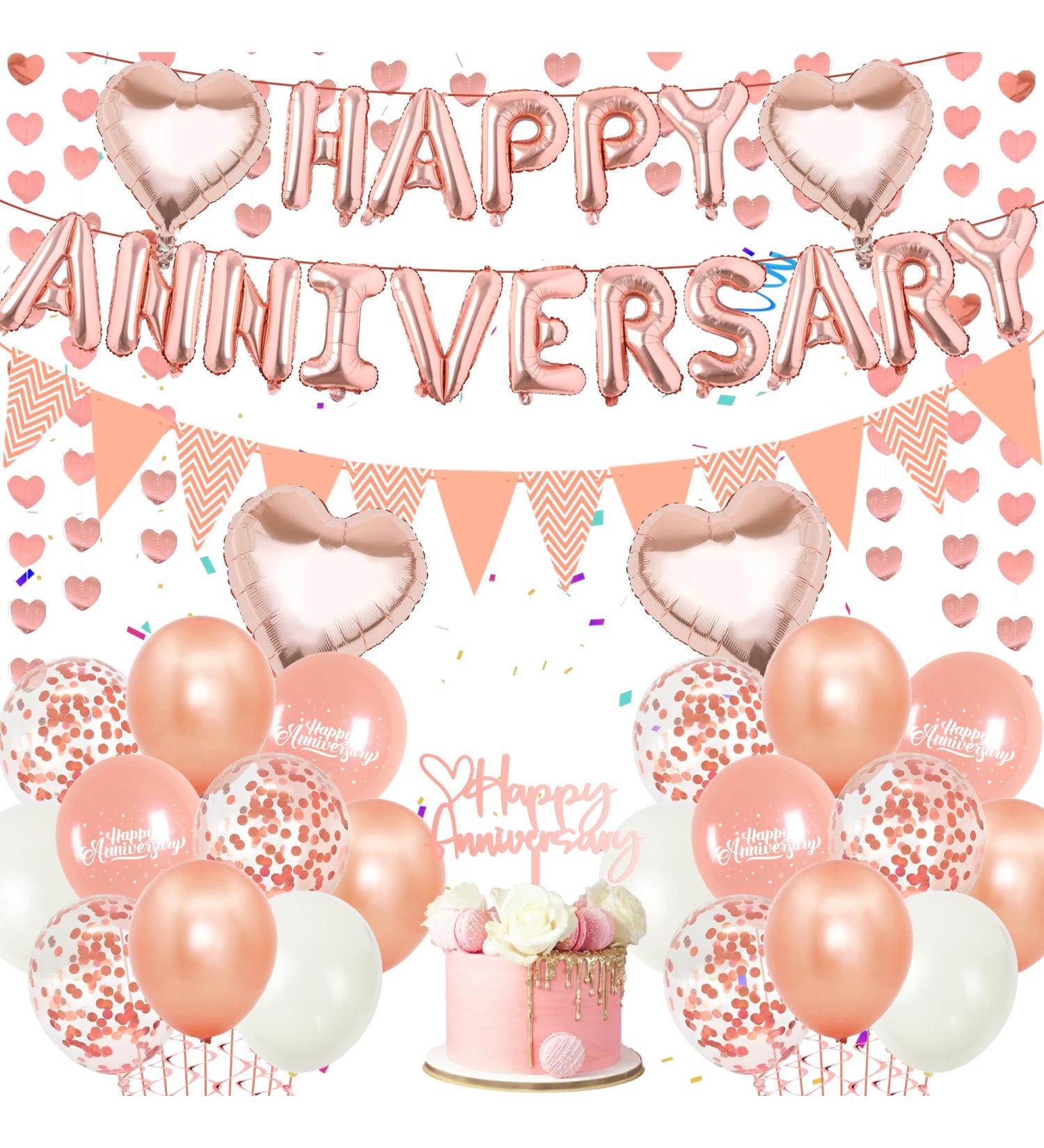 Happy Anniversary Banner Decorations - Happy Anniversary Decorations Set Includes Rose Gold Anniversary Cake Topper Letters Love Foil Balloons for Wedding Anniversary Party Decorations Rose Gold Anniversary Day Decorations - Buy Online on GoSupps.com