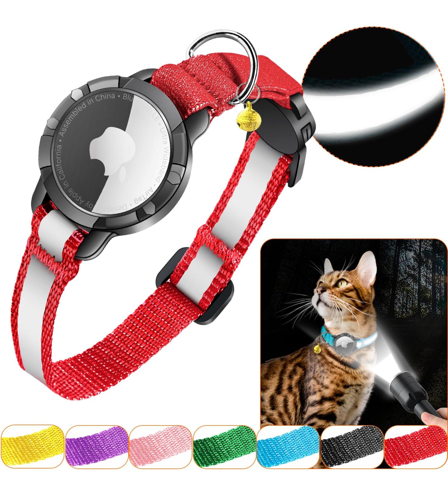 Airtag Cat Neck Band - Waterproof Reflective Collar for Kittens & Small Dogs | Safety Clasp & Elastic Adjustable (Red S 23-33cm) - Buy Online on GoSupps.com