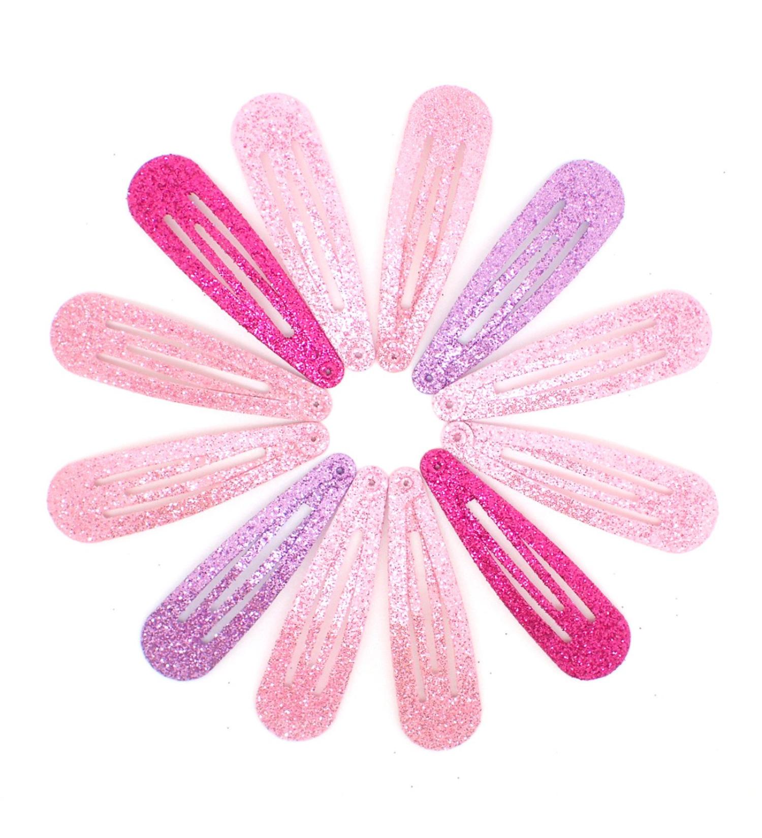 Topkids Accessories Snap Hair Clips Bendies Sleepies Girls Ladies Snap Clips Pink lilac fuchsia GLITTER hair clips (12x Glitter Hair Clips (B))