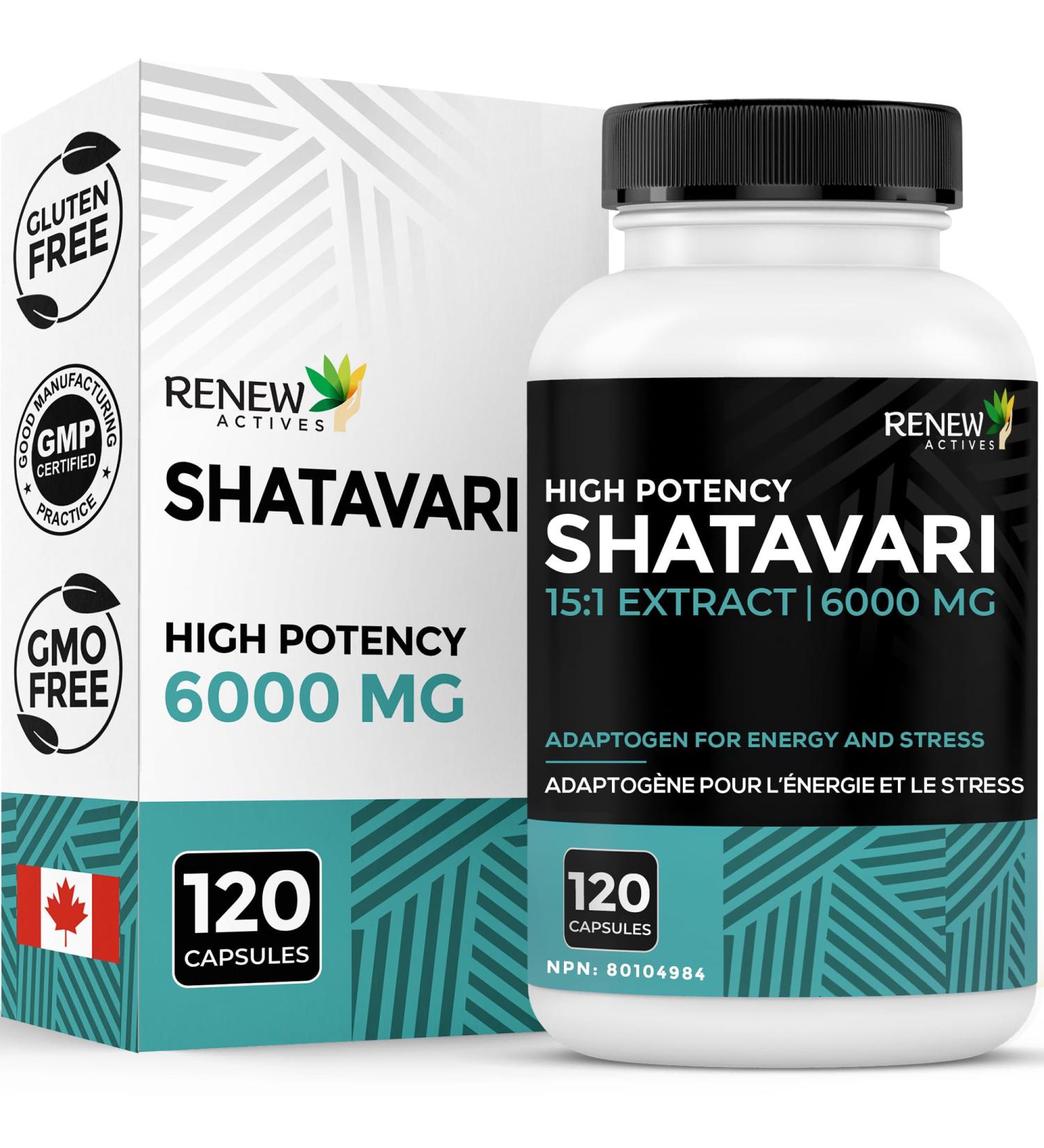 Renew Actives Shatavari Capsules Natural Adaptogen for Energy Vitality & Endurance Promotes Wellness & Resilience with Ayurvedic Herbs Organic Vegan Made in Canada 120 Capsules - Buy Online on GoSupps.com