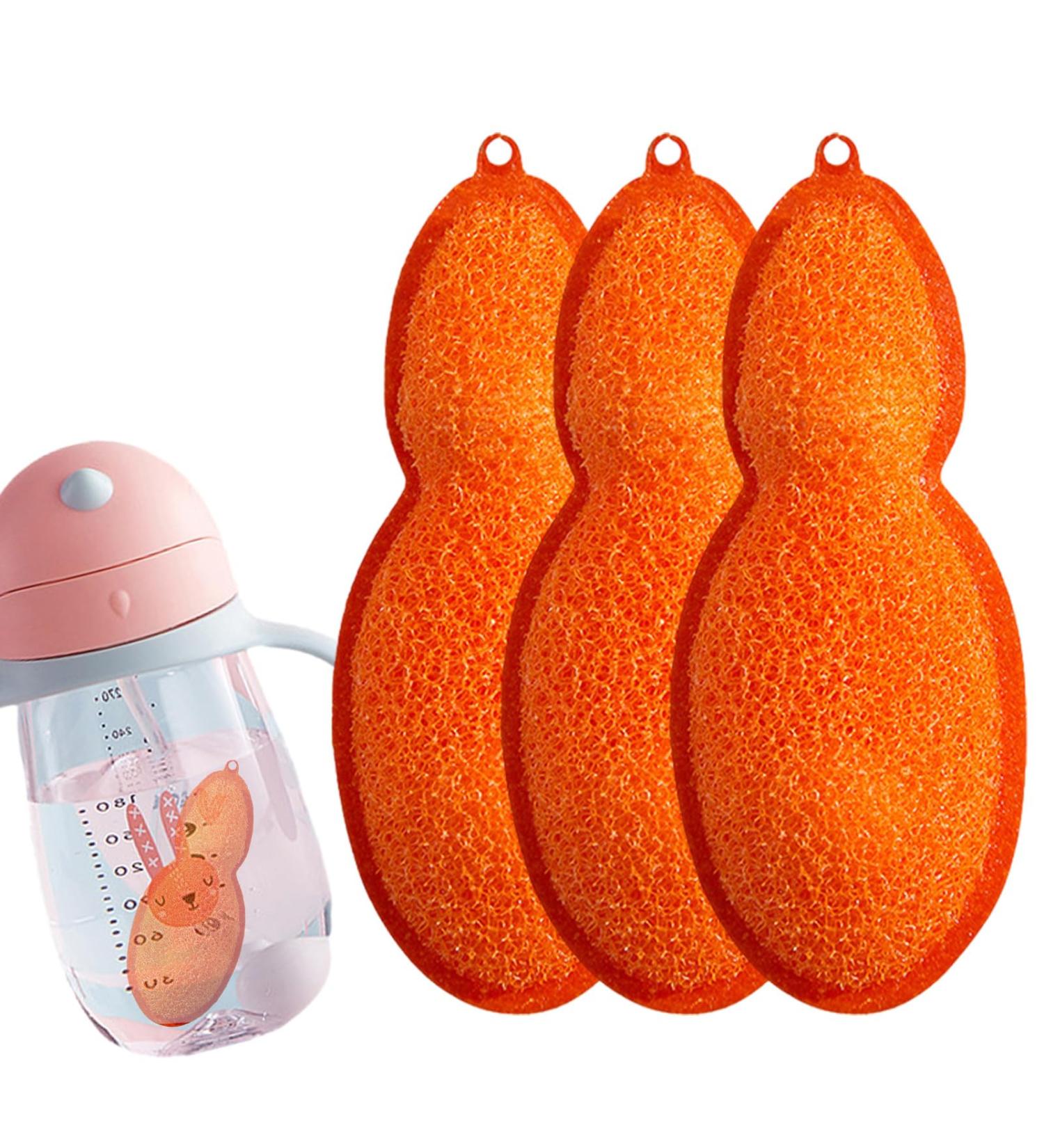 Bottle Cleaning Sponge Beans-Shaped Bottle Cleaning Sponge 3 Bottle Reusable Sponge Kids Bottle Cleaning Set Bottle Scrubber Cleaner Kids Bottle Cleaning Beans with 2 Aluminum Ceramic Balls Orange - Buy Online on GoSupps.com
