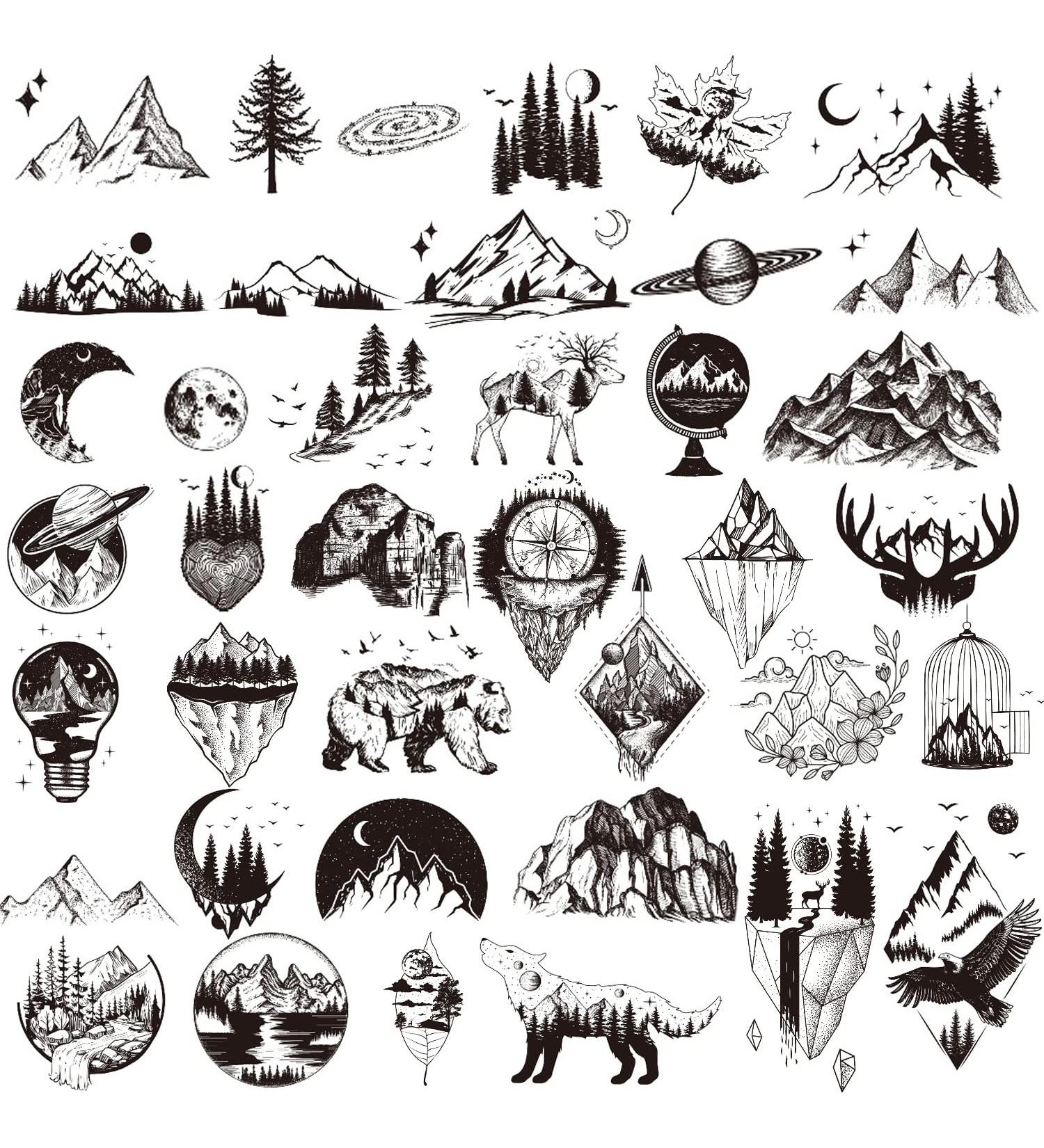 Black Mountain Planet Temporary Tattoos - 30 Sheets of Realistic Waterproof Body Art for Men and Women - Buy Online on GoSupps.com