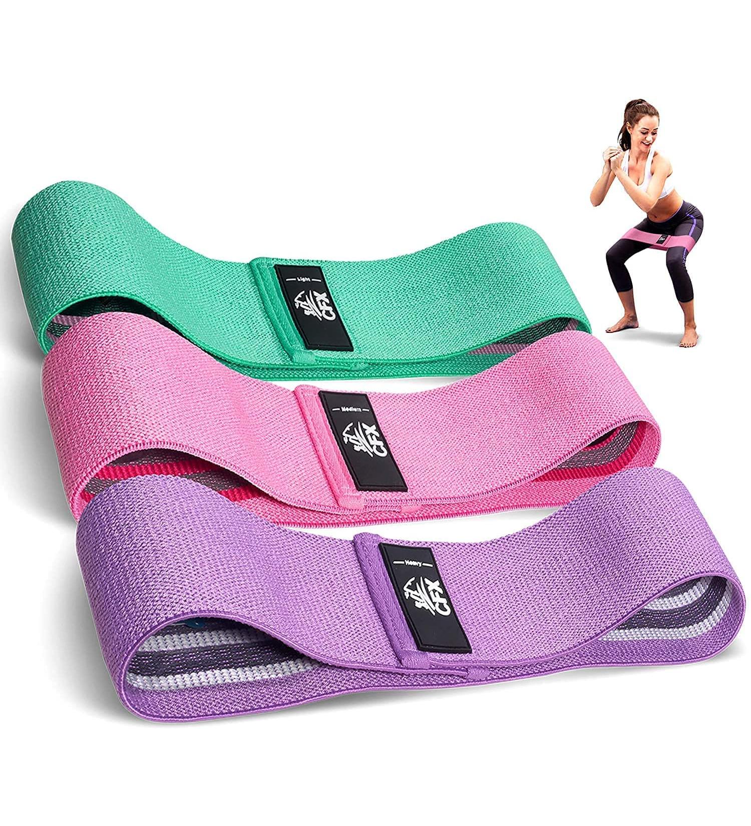 CFX Resistance Bands - Premium 3 Set Non-Slip Exercise Bands for Hips & Glutes | 3 Resistance Levels | Ideal for Home Workouts and Yoga - Green, Pink, Purple - Buy Online on GoSupps.com