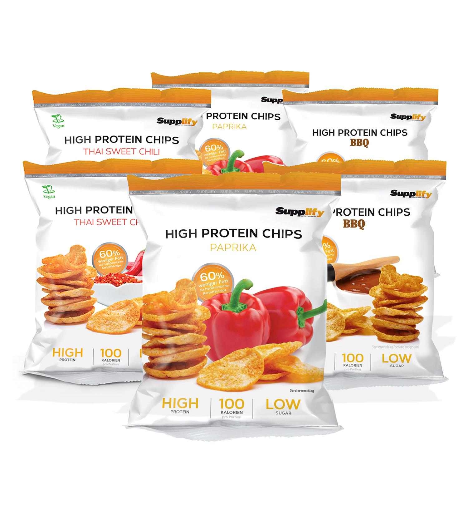Supplify Vegan Protein Chips - Healthy Snack for Weight Loss & Muscle Building (12 x 50g Mix Box) - Buy Online on GoSupps.com