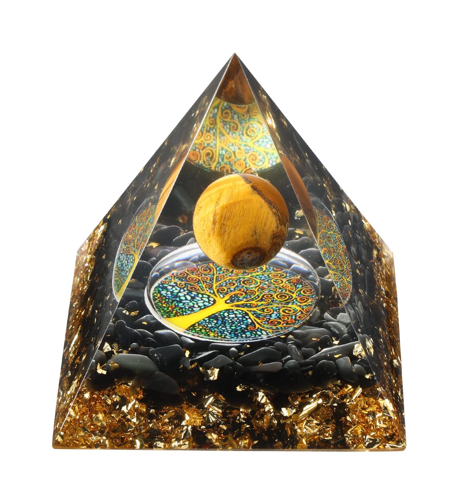 Orgone Pyramid with Tiger Eye Ball & Obsidian for Positive Energy, Protection, Stress Reduction, Healing, Meditation, Attract Wealth - Energy Generator with Crystals - Buy Online on GoSupps.com