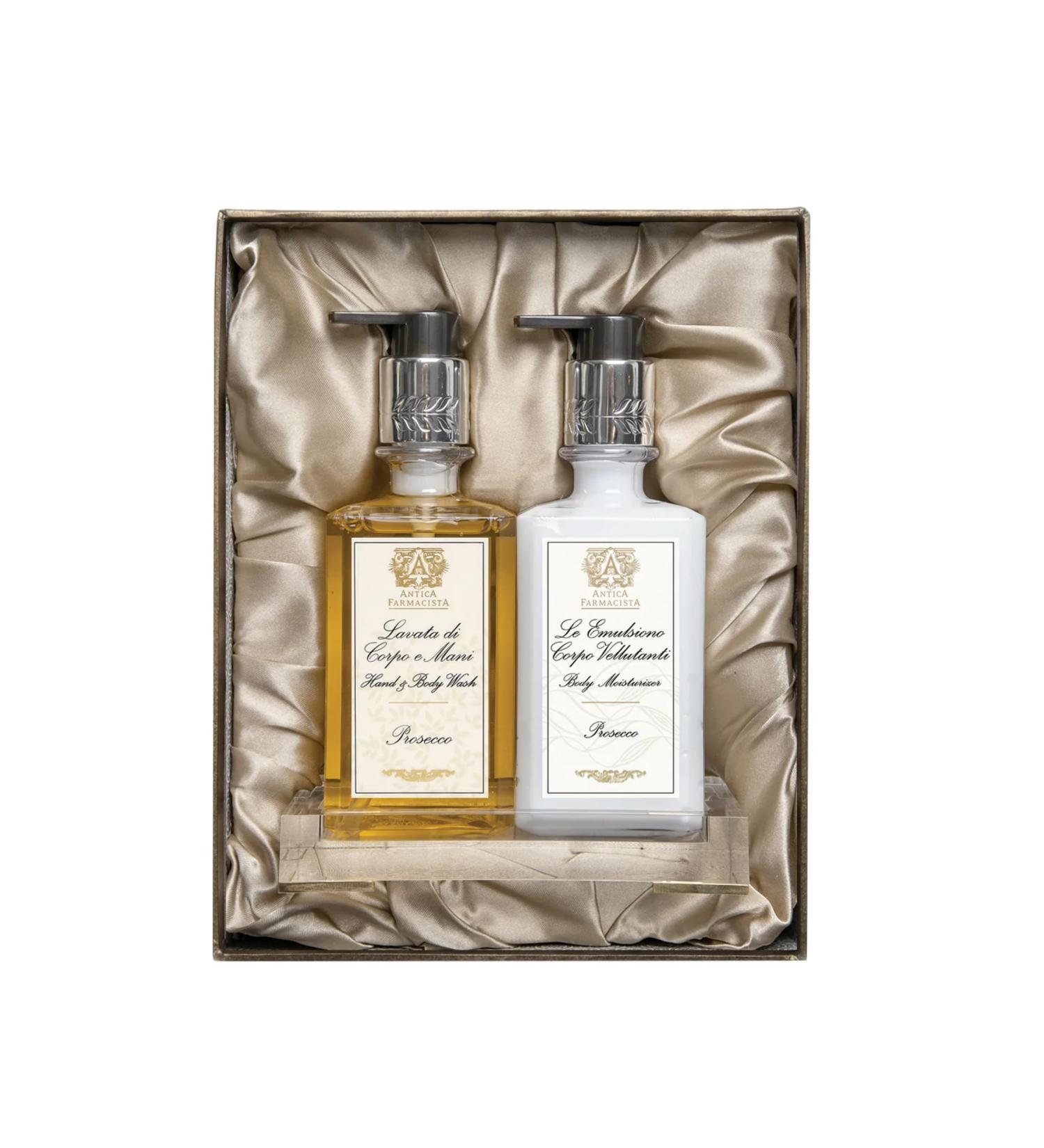 Antica Farmacista Prosecco Gift Set - Hand/Body Wash & Moisturizer with Acrylic Tray | Luxury International Shipping - Buy Online on GoSupps.com