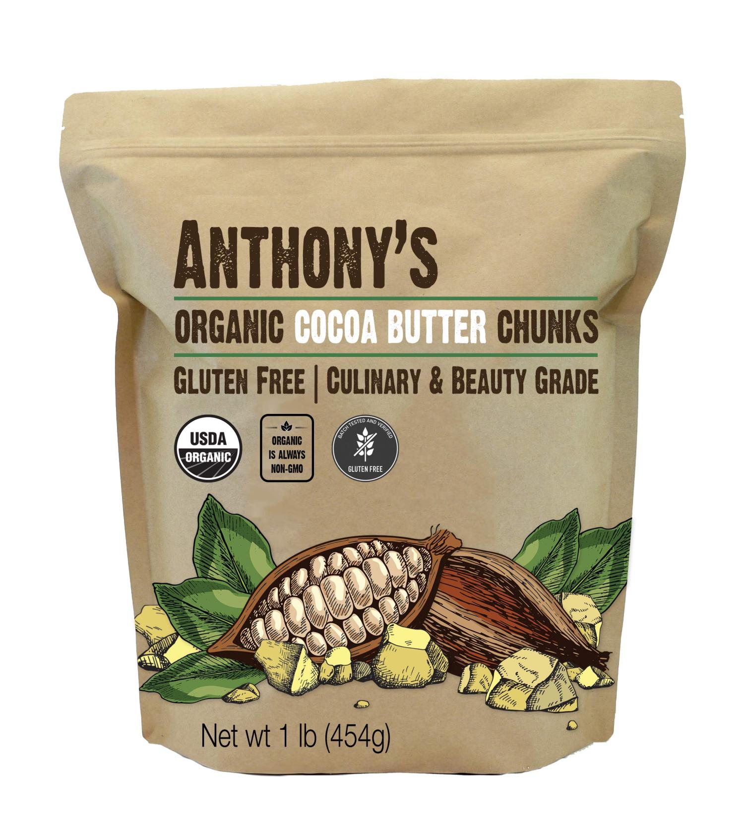 Anthony's Organic Cocoa Butter Chunks - 1lb | Gluten Free, Non GMO, Non Deodorized, Vegan - Buy Online on GoSupps.com