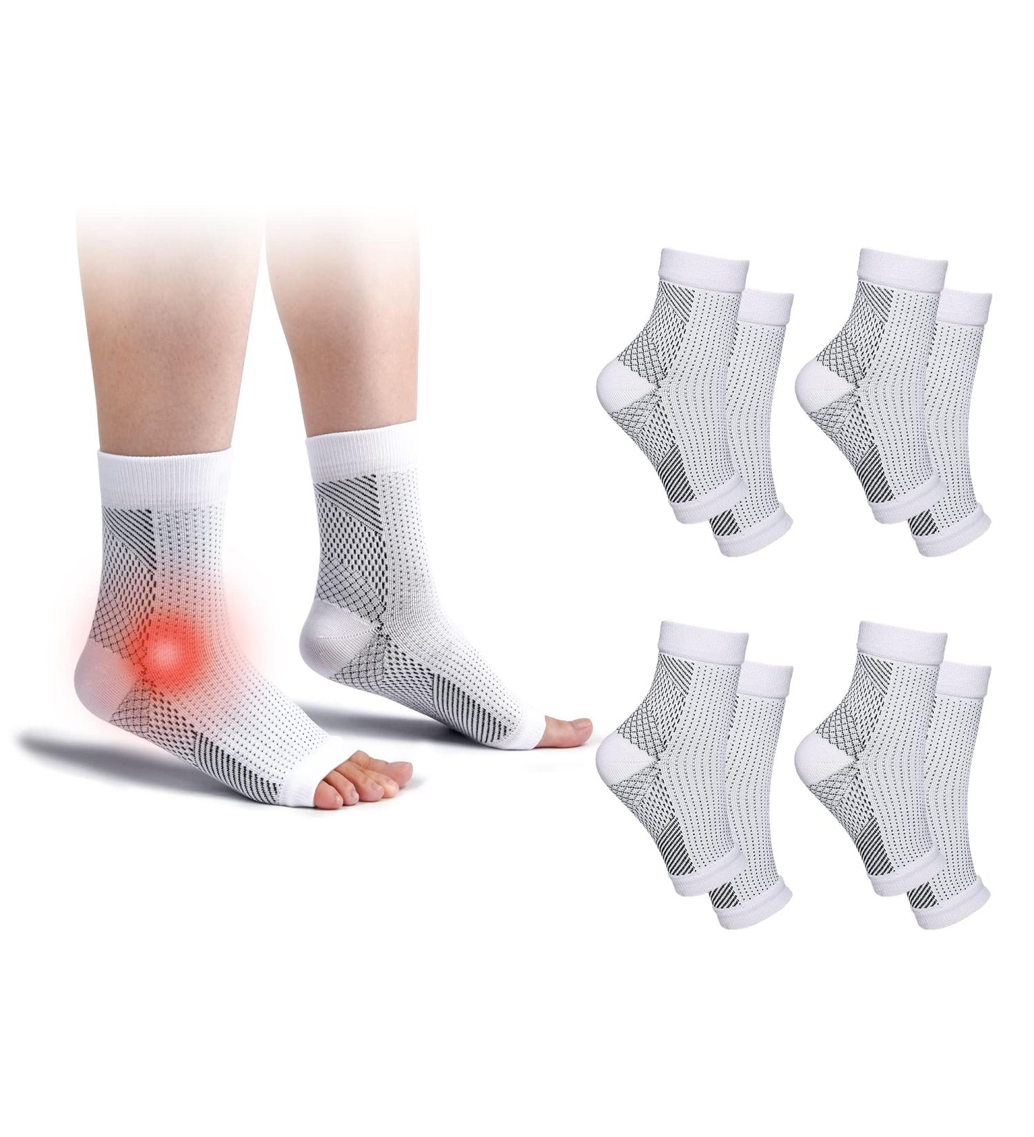 Neuropathy & Plantar Fasciitis Compression Socks for Pain Relief - 4 Pairs, White - Sizes 2-4.5 - Buy Online on GoSupps.com