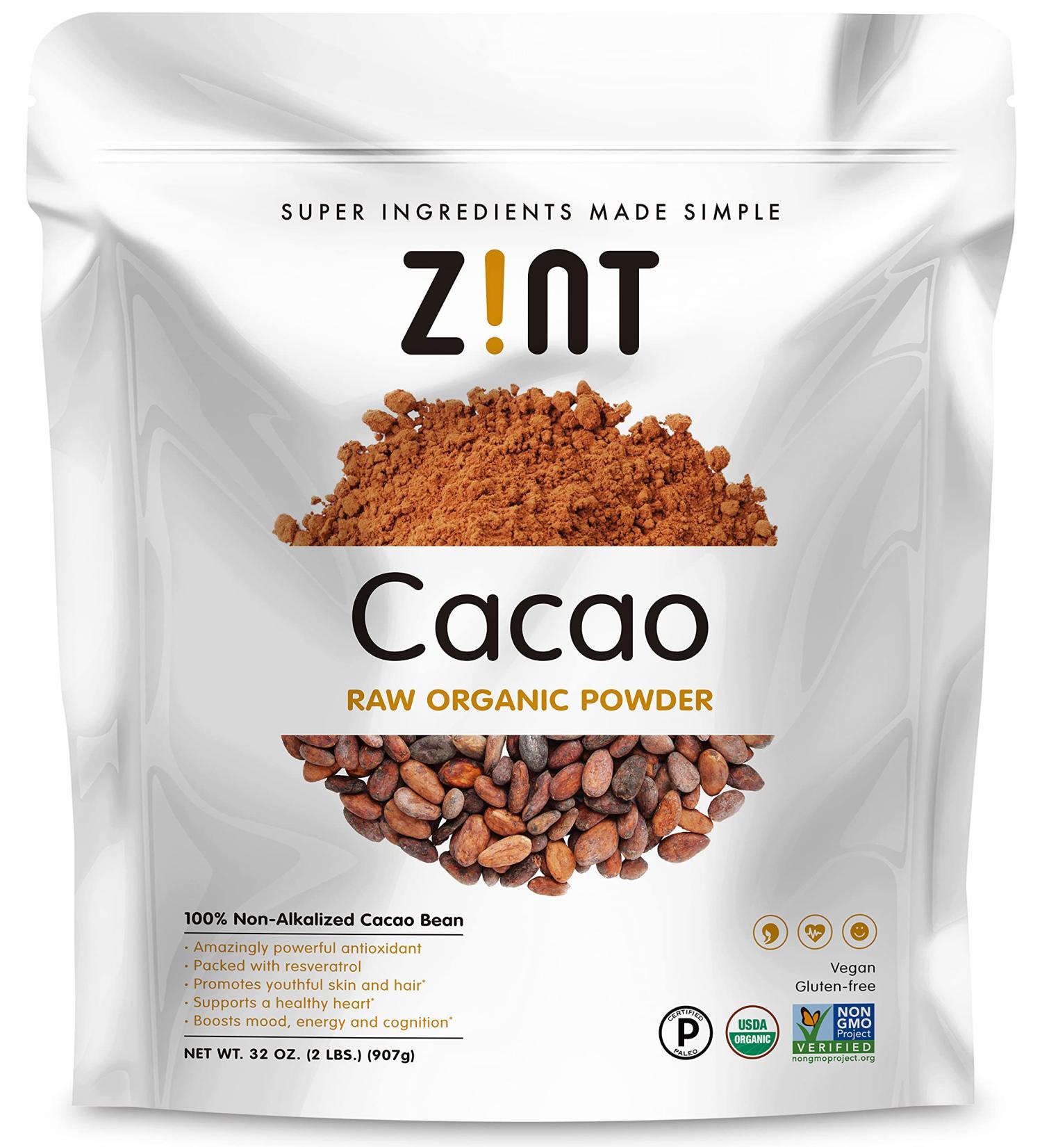 Zint Organic Cacao Powder (32 oz) - Paleo-Certified Superfood, Non-GMO, Gluten-Free, Anti-Aging Antioxidant - Buy Online on GoSupps.com