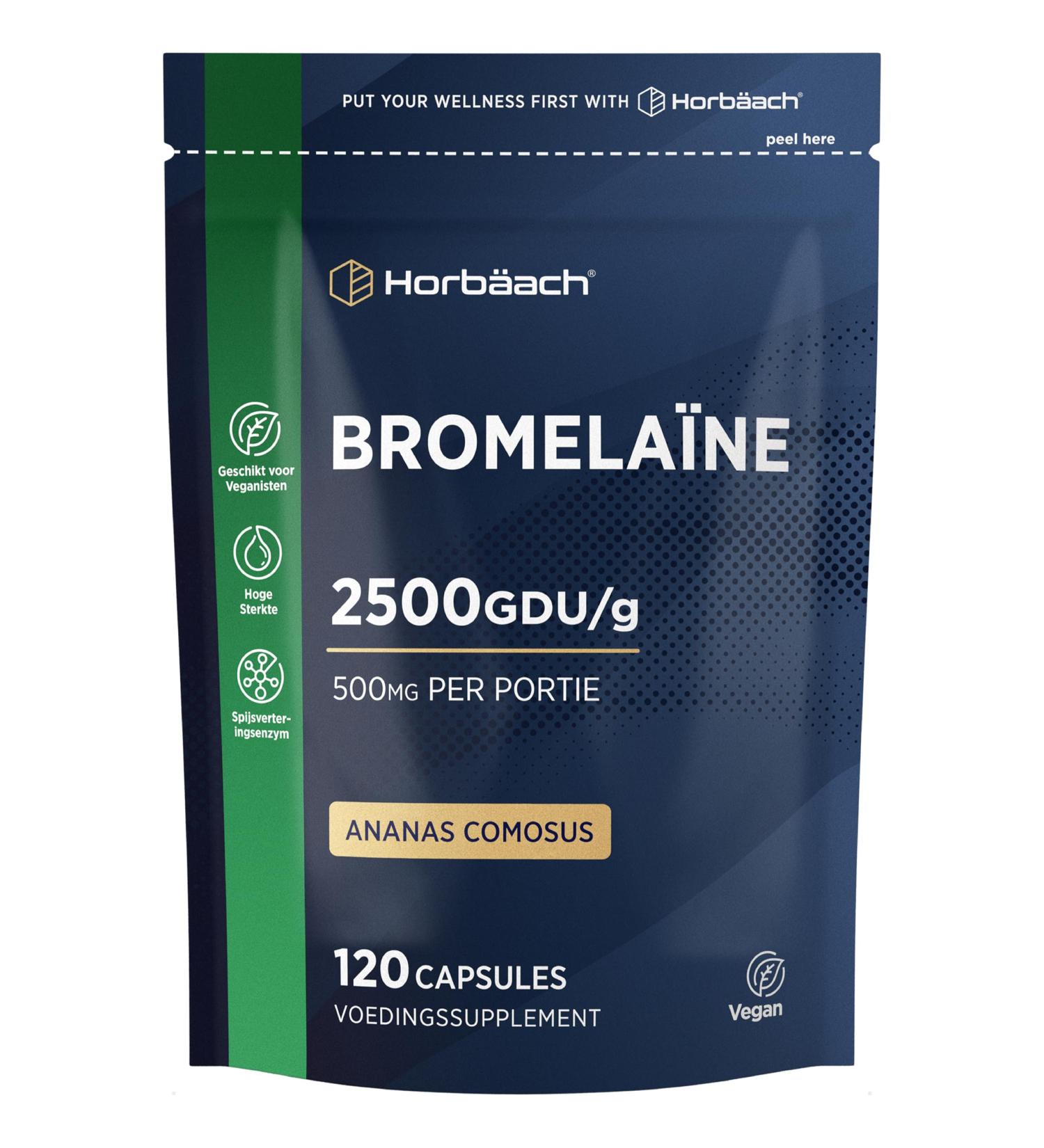 Bromelain 500mg Capsule 2500 GDUg 180 Vegan Bromelain Capsules High Dose from Horbaach - Buy Online on GoSupps.com