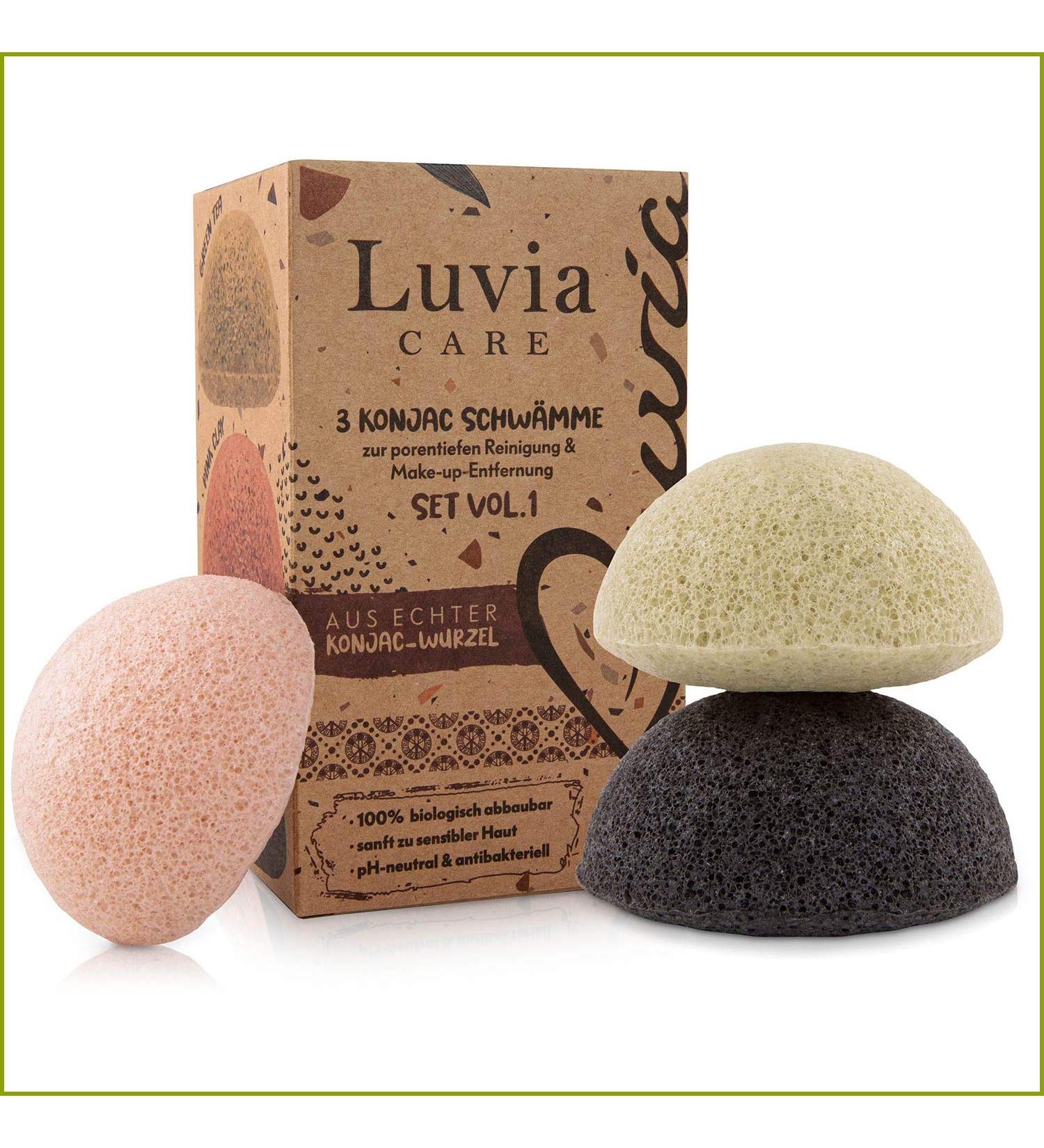 Konjac Sponge Set Luvia | Natural Facial Cleansing & Peeling | Vegan Gentle for Sensitive Skin - International Shipping - Buy Online on GoSupps.com