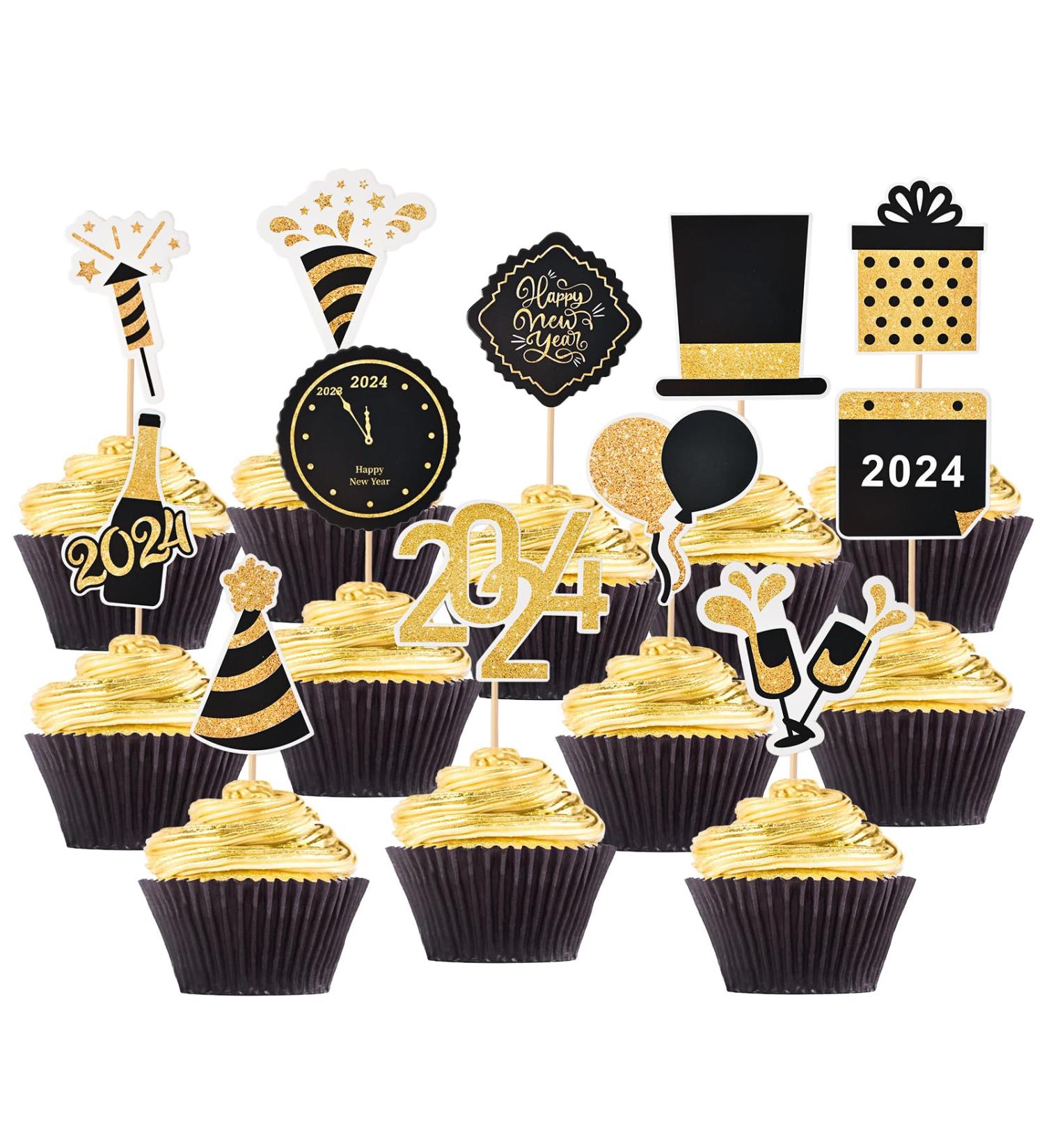 HOKPA Happy New Year Cupcake Toppers 36 Pcs 2024 New Year Cupcake Toppers Dessert Cupcake Picks for Celebration New Year Party Decorations - Buy Online on GoSupps.com