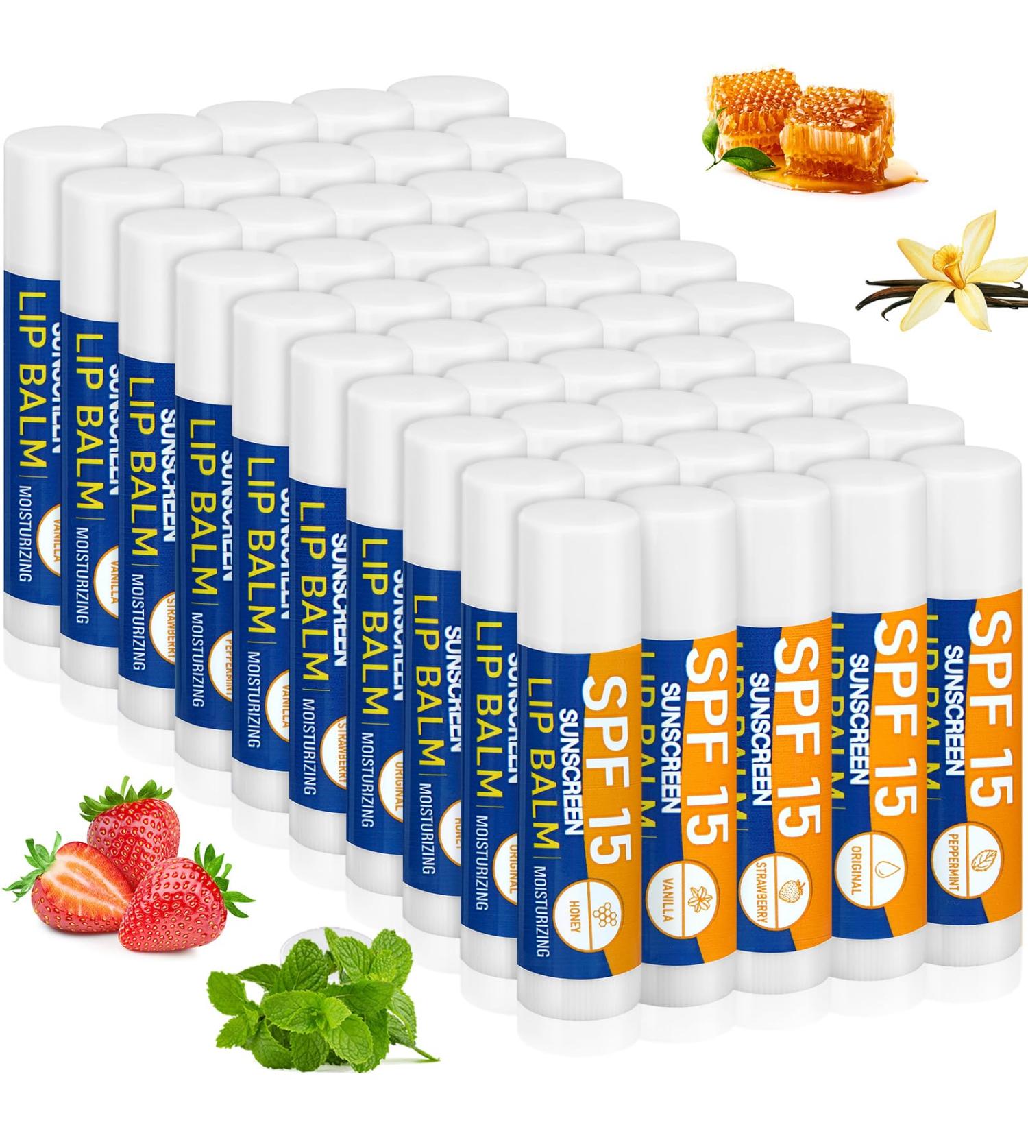 Sunscreen Lip Balms SPF 15 - Bulk Lip Balm Sticks for Employee Gifts - 50 Pcs Perfect for Travel & Beach - Buy Online on GoSupps.com