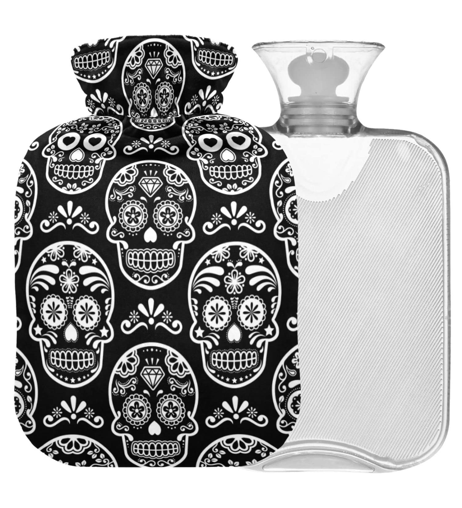 Naanle Sugar Skull Floral 2L Hot Water Bottle - Heat & Cold Therapy for Pain Relief | Large Transparent Bottle for Bed Hands & Feet - Buy Online on GoSupps.com