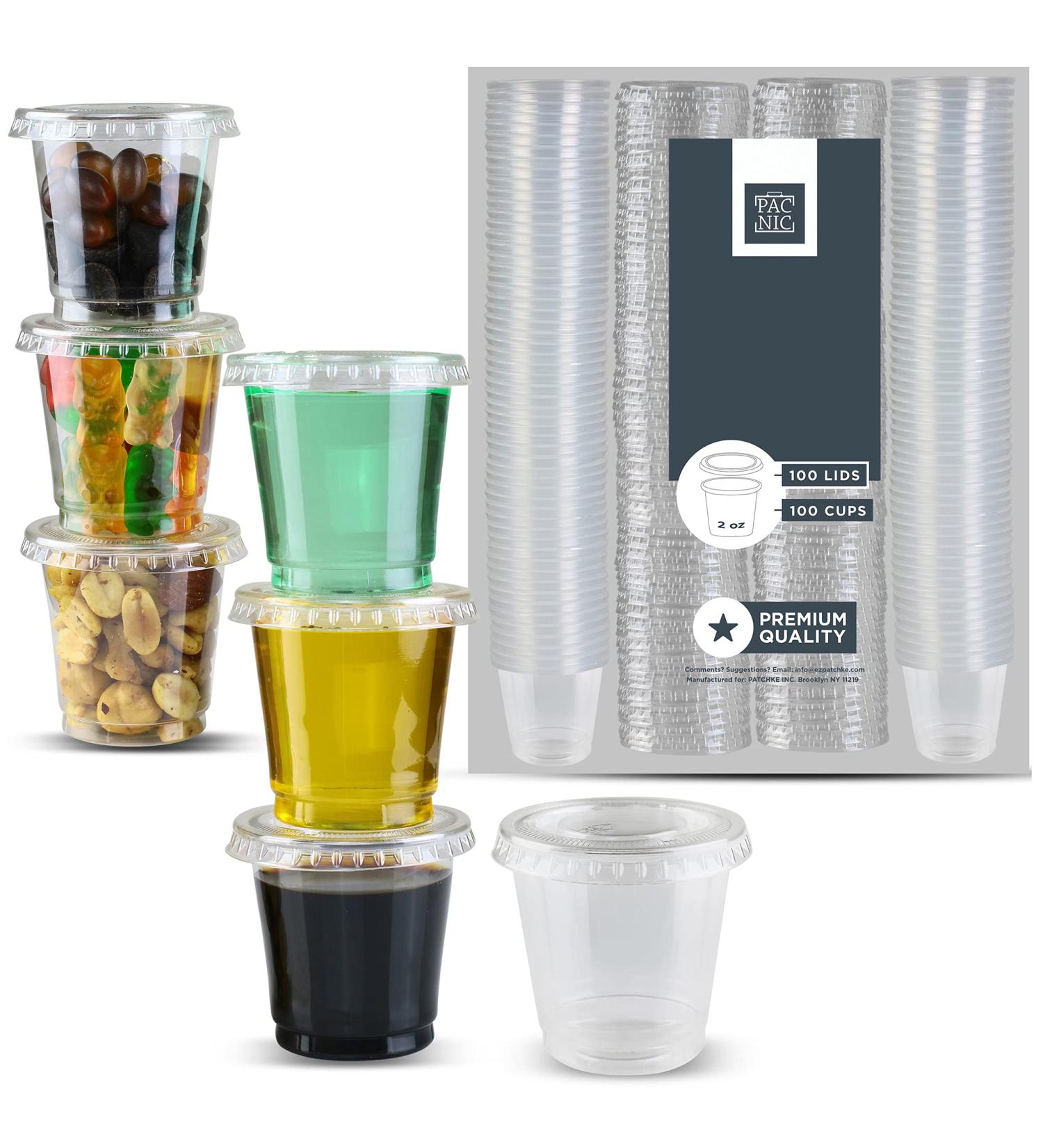 100 pack Premium 2 oz. Jello Shot Cups with Leak-Resistant Lids - Durable & Clear Disposable Plastic Souffl Portion Cups - Easy Snap-On, Tight Fit - Fully Transparent - Buy Online on GoSupps.com