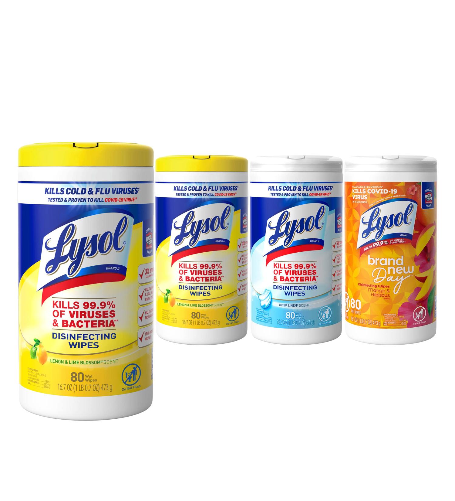 Lysol Disinfectant Wipes Bundle - Multi-Surface Antibacterial Cleaning Wipes - 240 Count - Lemon & Lime Blossom, Crisp Linen, Mango & Hibiscus Scents - Buy Online on GoSupps.com