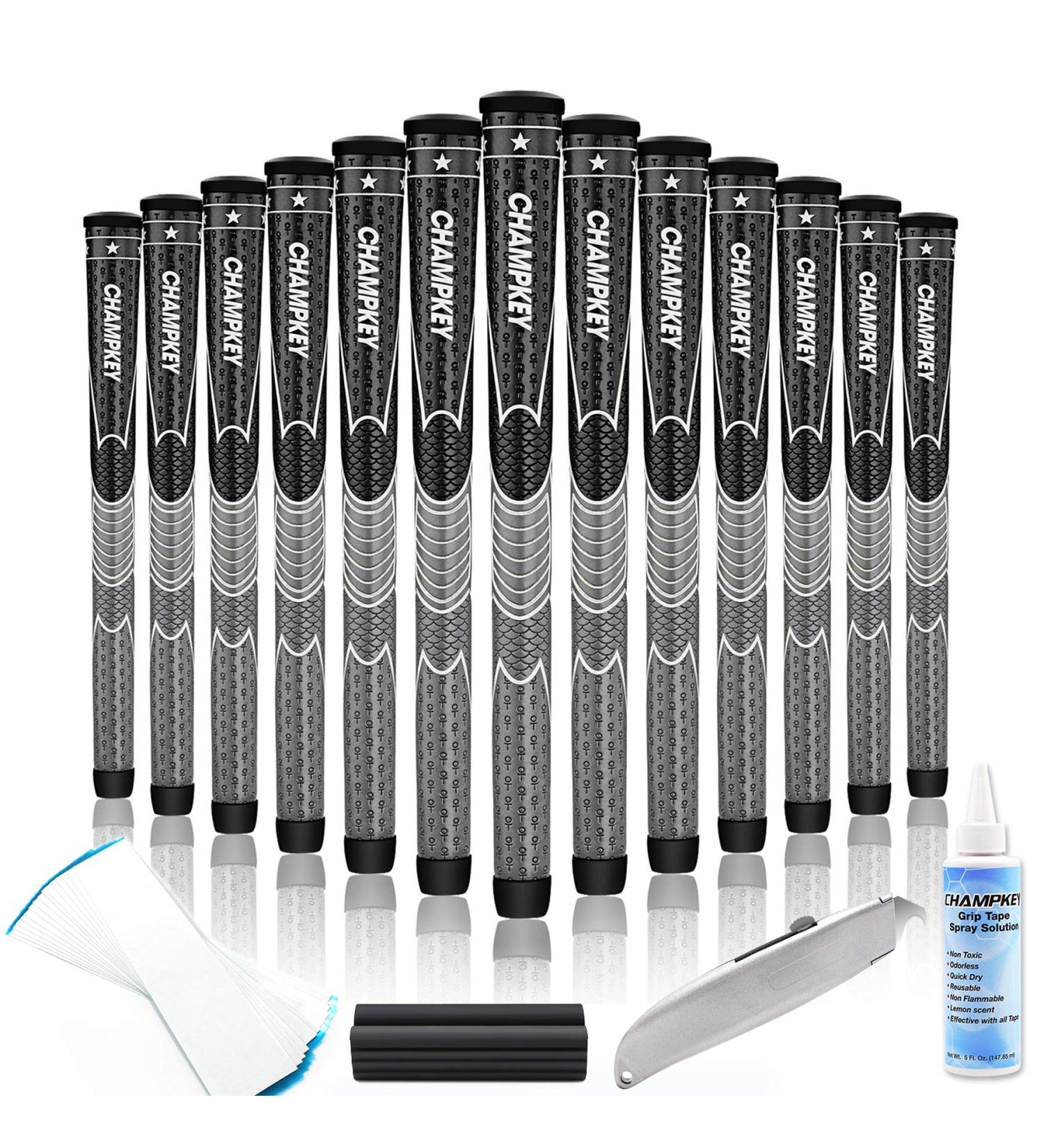 CHAMPKEY Comfortable Golf Grips Set of 13 - Black&Grey Midsize Grips with Repair Kits Included - Buy Online on GoSupps.com