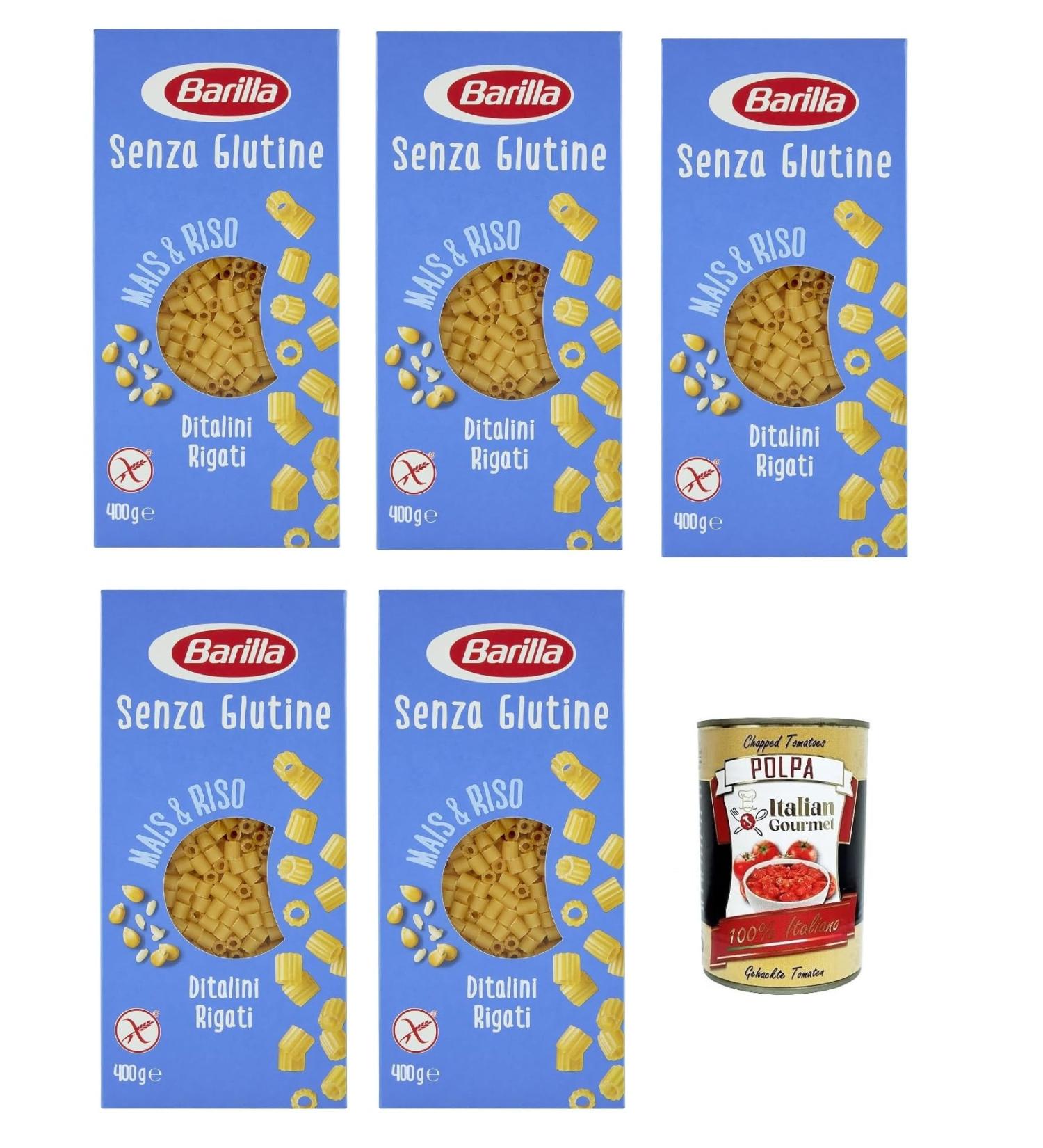  Italian Gourmet E.R. Barilla Ditalini Rigati Senza Pack of 5 Gluten-Free Pasta Made with White Corn Yellow Corn and Brown Rice 400g - Buy Online on GoSupps.com