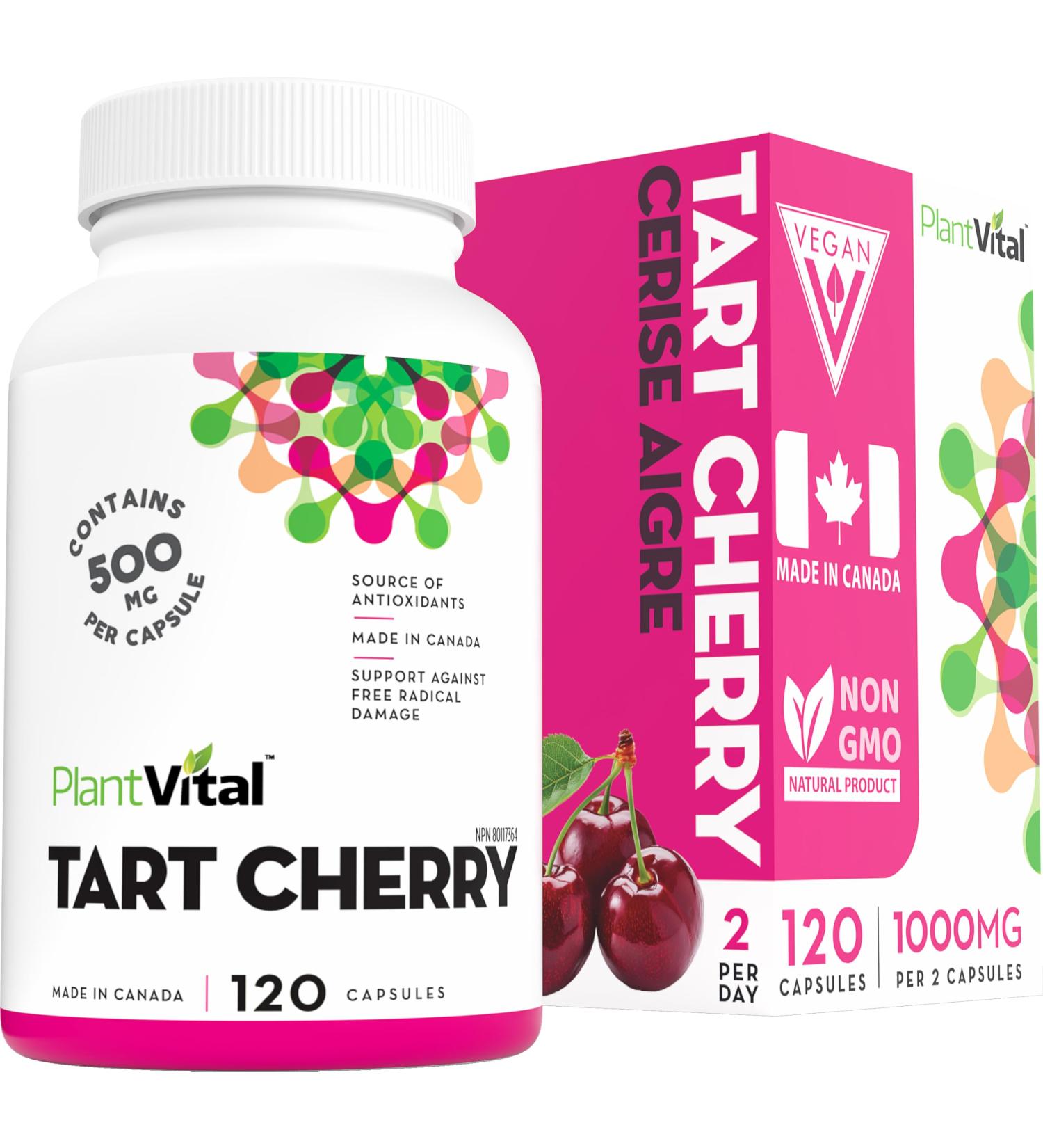 PlantVital Tart Cherry Capsules -1 000mg (two capsules) Per Day -10:1 Cherry Extract - Montmorency Tart Cherry Supplement for Antioxidants - Made in Canada - 2 Months Supply -120 Capsules 120 count (Pack of 1) - Buy Online on GoSupps.com