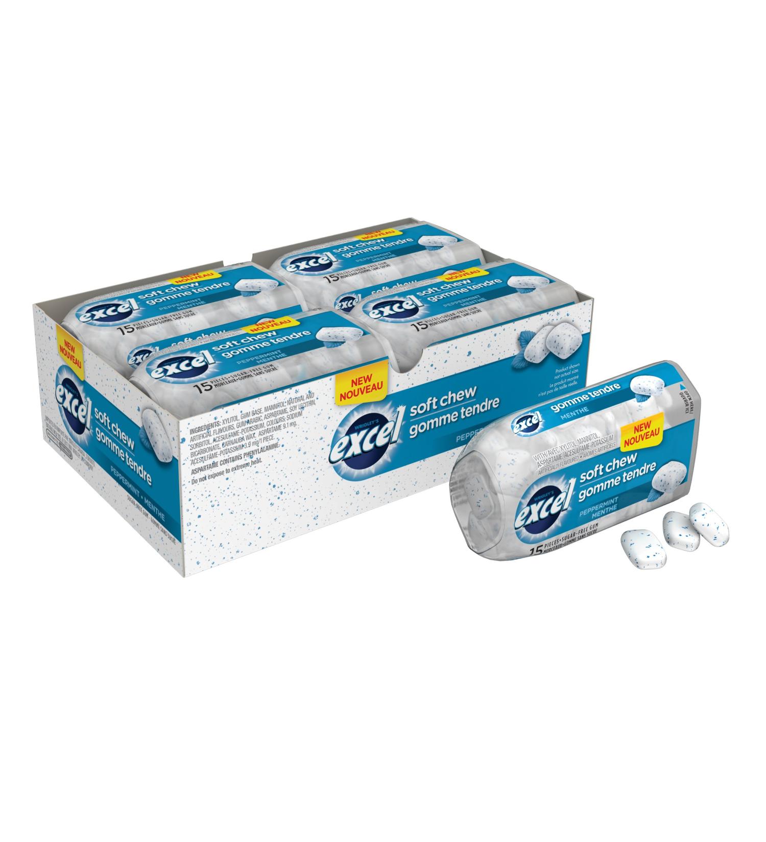 EXCEL Peppermint Flavoured Sugar Free Soft Chew Gum 15 Pieces 8 Packs - Buy Online on GoSupps.com