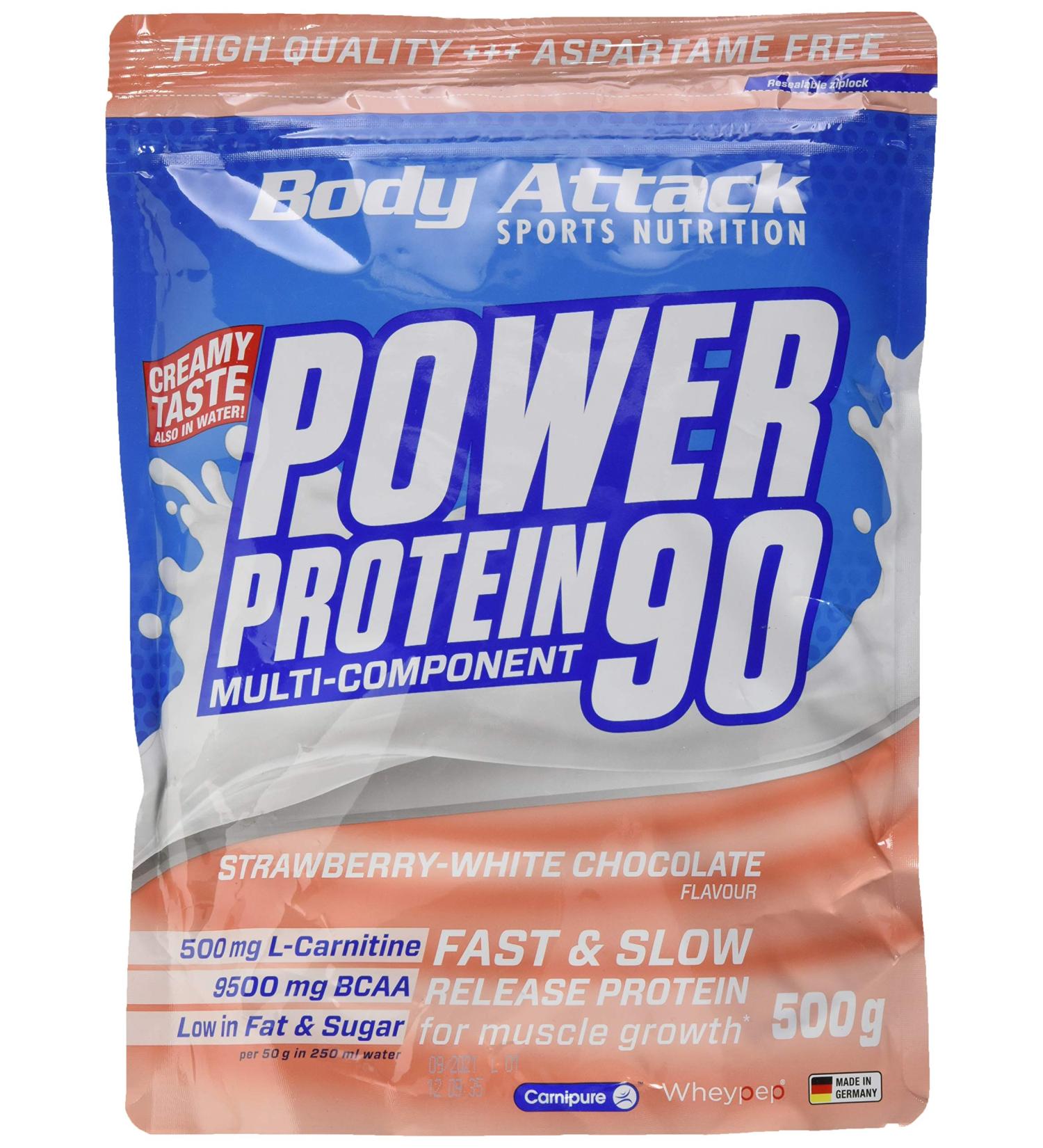 Body Attack Power Protein 90 - Strawberry White Chocolate 500g | Multi-Component Protein Powder with BCAA Vitamins & L-Carnitine | Creamy Protein Shake Made in Germany - Buy Online Internationally - Buy Online on GoSupps.com