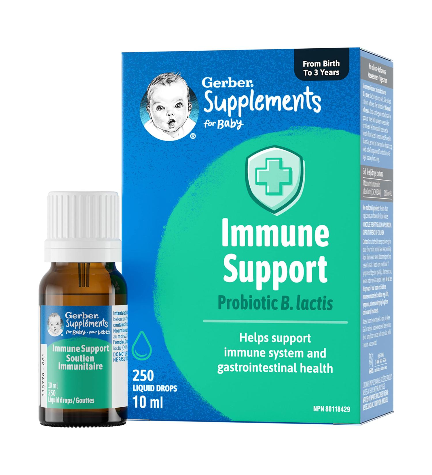 Gerber Supplements for Baby Immune Support 0-3 Years Supports Immune System & Gastrointestinal Health Vegetarian Gluten-Free No Colours Flavours or Sweeteners Drops - Buy Online on GoSupps.com