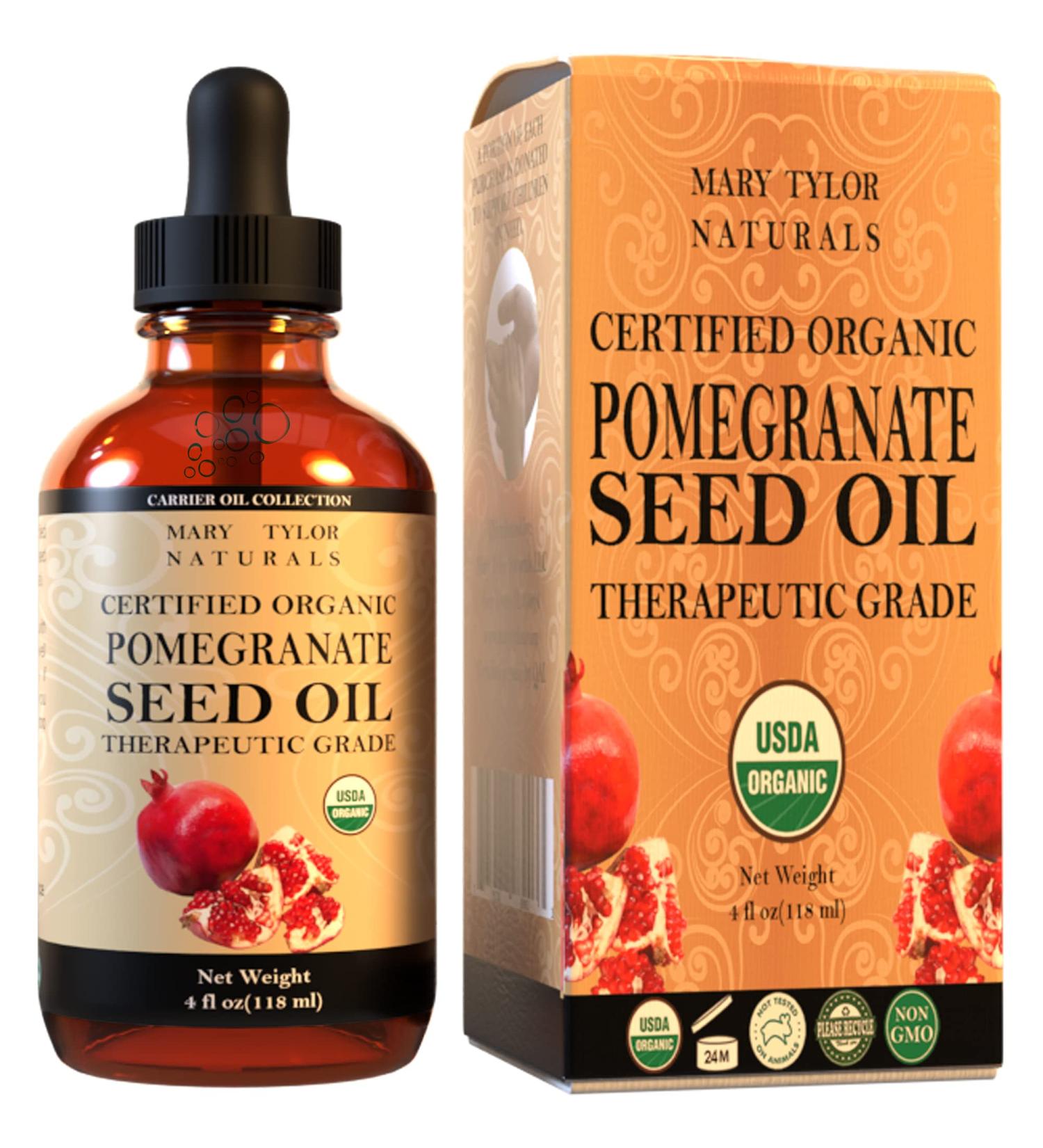 Organic Pomegranate Seed Oil 4oz - USDA Certified, Cold Pressed, Hexane-Free | Antioxidant-Rich Oil for Hair Rejuvenation and Skin Elasticity by Mary Tylor Naturals - Buy Online on GoSupps.com