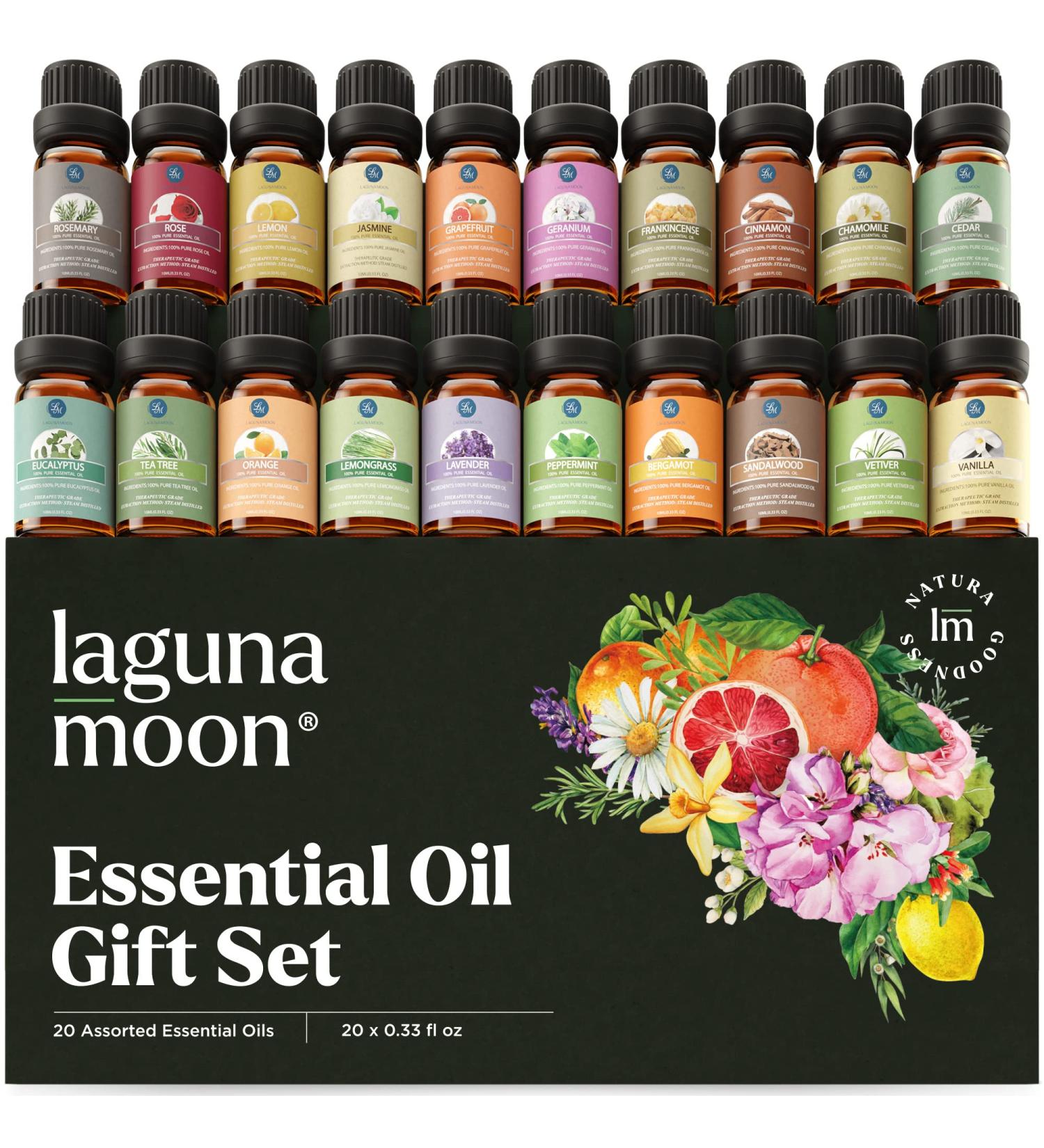 Top 20 Organic Essential Oils Gift Set - Peppermint, Tea Tree, Lavender, Eucalyptus, Lemongrass - for Diffusers, Aromatherapy, Skin & Hair Care - 10mL Bottles - Best-Seller | 20-Pack with Gift Box - Buy Online on GoSupps.com