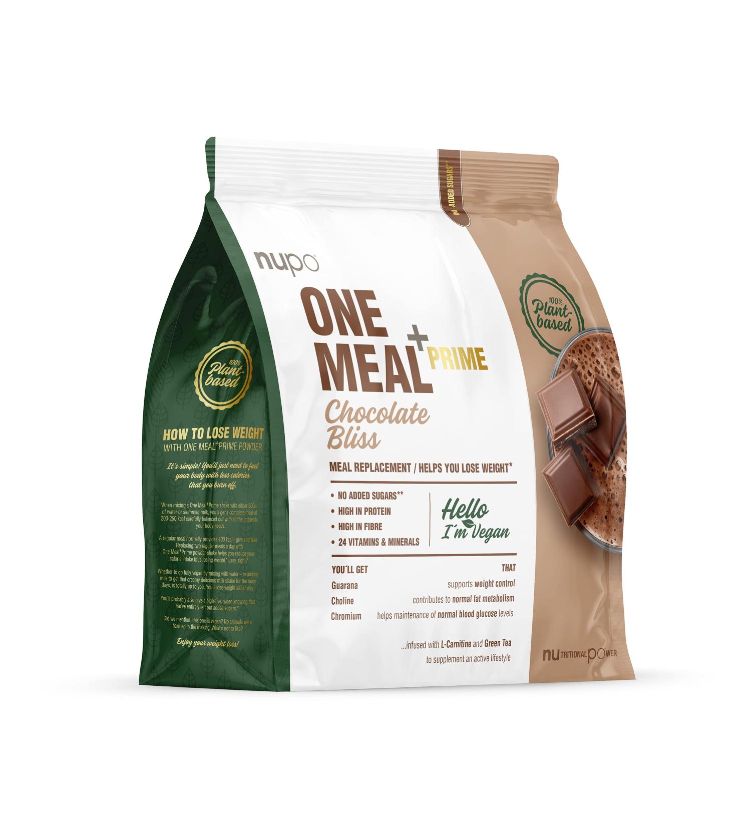 NUPO One Meal +Prime Vegan Shake Chocolatey I Tasty meal replacement shakes for a balanced diet I High in protein I No added sugars I 24 vitamins and minerals I 360g - Buy Online on GoSupps.com