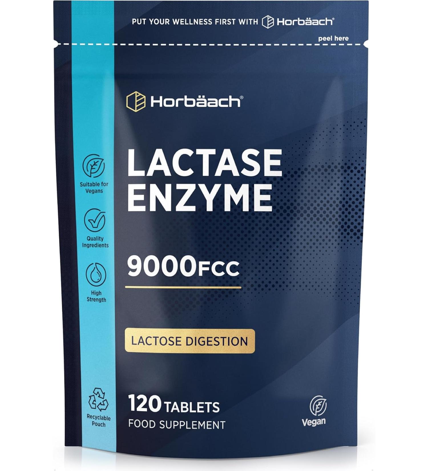 Lactase Enzyme Tablets for Improved Lactose Digestion | 180 Capsules by Horbaach - Buy Online on GoSupps.com