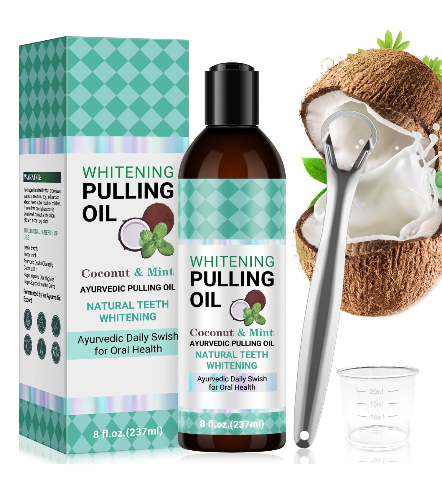 Coconut Pulling Oil Mouthwash - 8 Fl. Oz Mint Oil Pulling for Teeth Whitening & Fresh Breath | Oil Pulling with Tongue Scraper | International Shipping Available - Buy Online on GoSupps.com