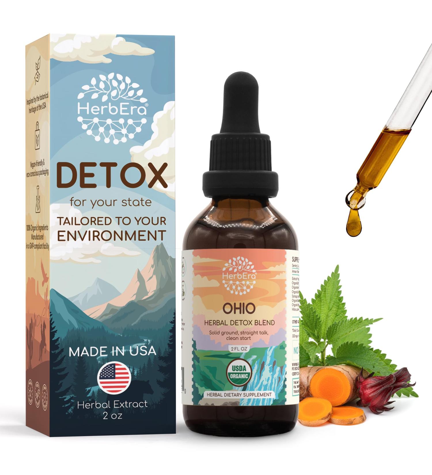 HerbEra Ohio Herbal Detox Blend - USDA Organic Extract Made in USA | Immune & Liver Support Liquid Drops | Burdock Dandelion Root Milk Thistle Sarsaparilla Turmeric | 2 fl oz - Buy Online on GoSupps.com