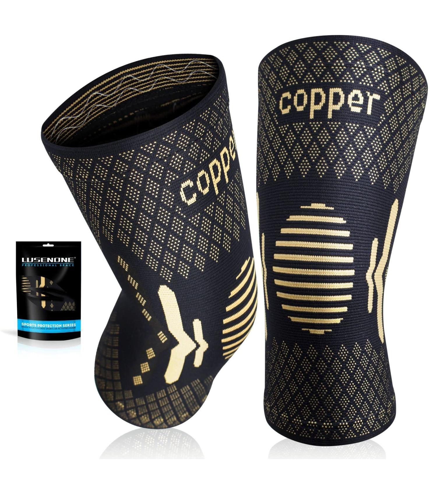 Copper Knee Support for Women/Men 2 Pack - Best Knee Brace Compression Sleeve Support for Arthritis Knee Pain Meniscus Tear ACL MCL Joint Pain Relief Running Sports Squats S Copper-Black - Buy Online on GoSupps.com