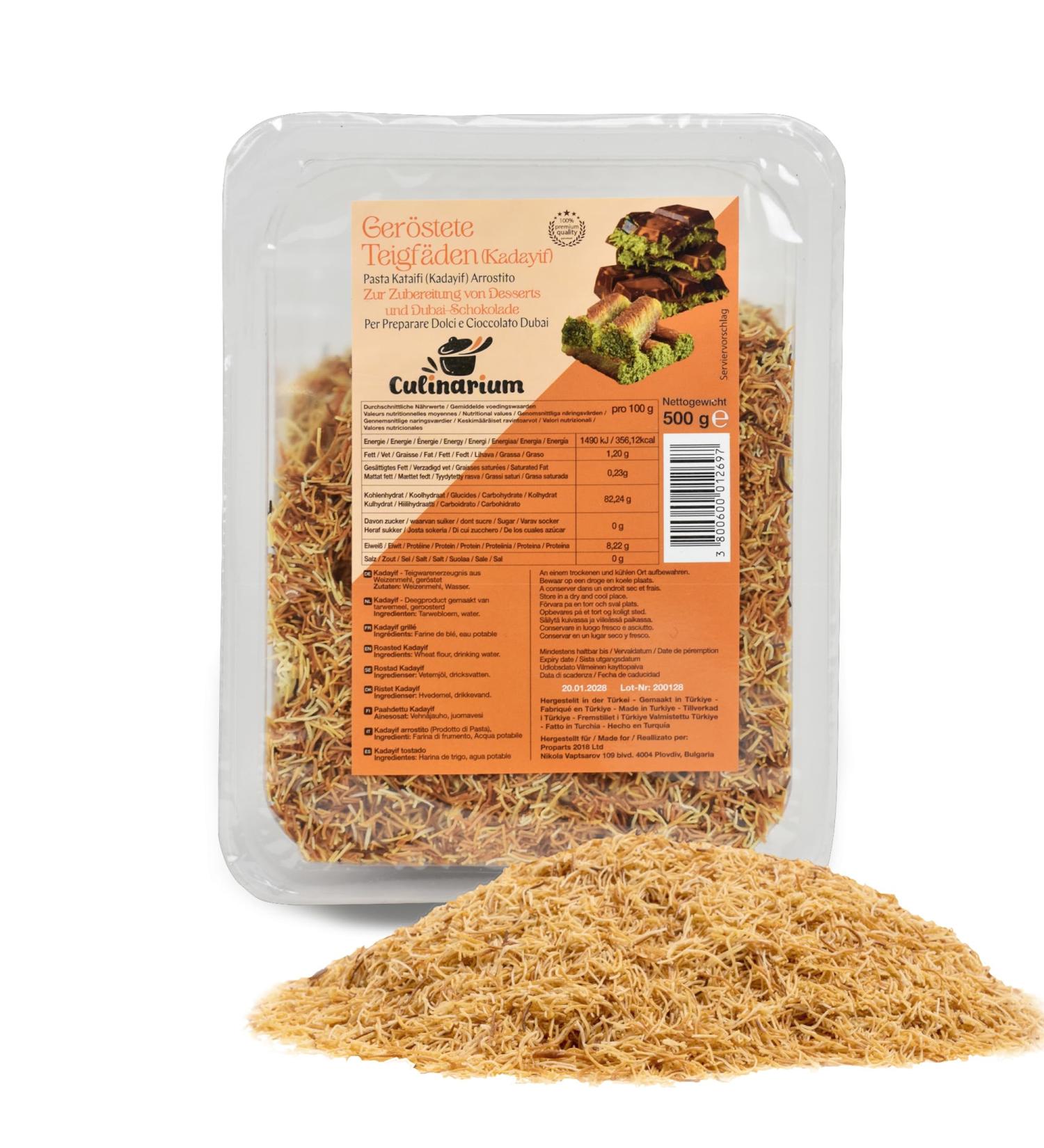 Kadaif cheveux d'ange alimentaire. Kadayif r tis 500g. Le parfait pour le kit chocolat dubai kunefe baklava p tisserie plats sal s. Pr te l'emploi Kataifi Chocolat de dubai Tablette dubai. 500 g (Lot de 1) - Buy Online on GoSupps.com