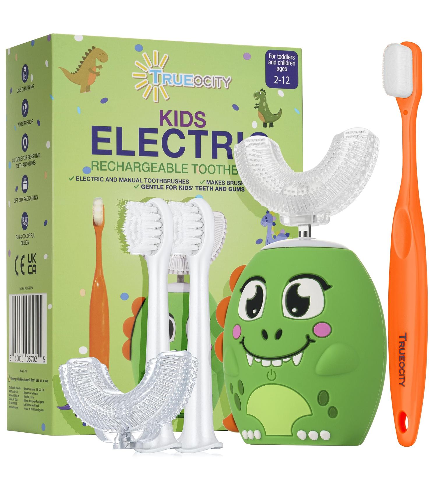 Trueocity Kids U Shape Toothbrush - Automatic Rechargeable Electric Dinosaur Toothbrush for Toddlers Age 2+ - Fun & Effective Children's Dental Care - Buy Online on GoSupps.com