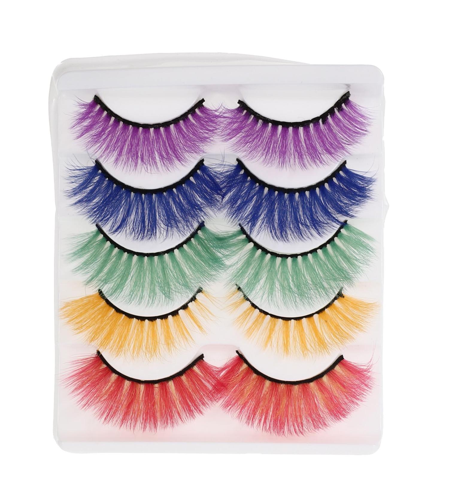 Lurrose 5 Pairs Colored False Eyelashes Long Dramatic False Eyelashes Eye Lashes Extension for Halloween Makeup Dance Party - Buy Online on GoSupps.com